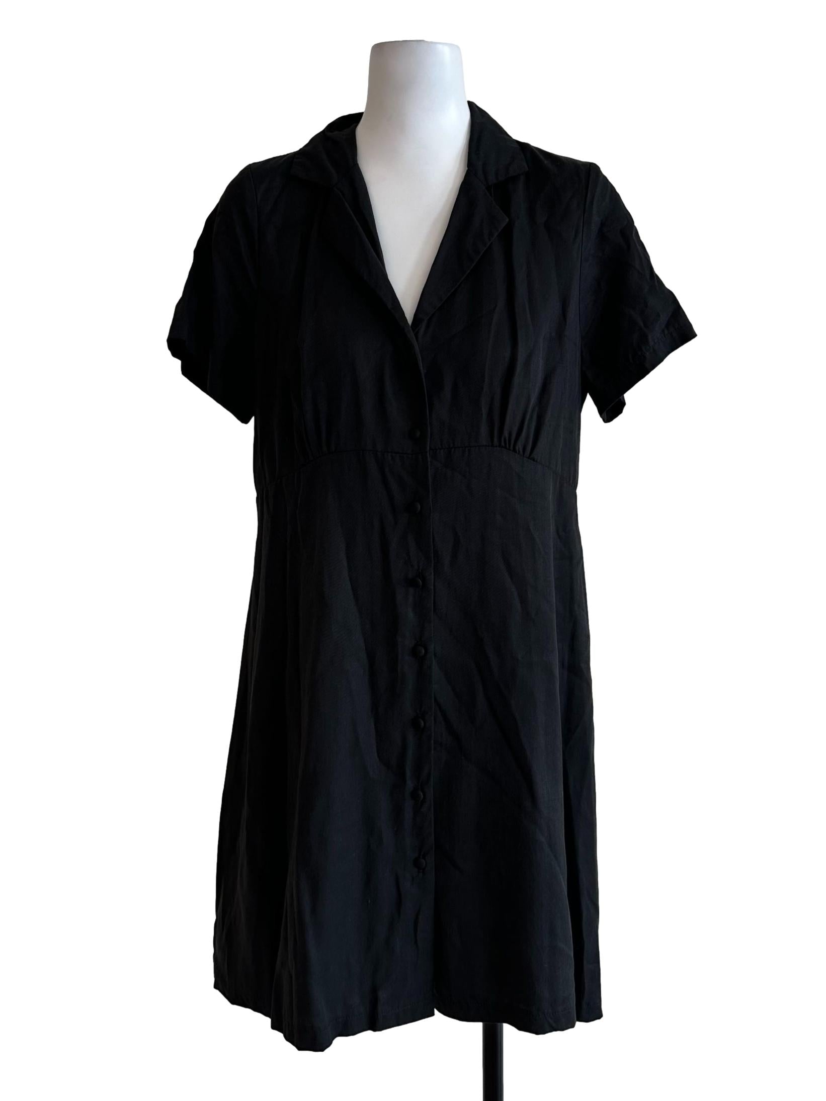 Black Plain Collar Midi Dress