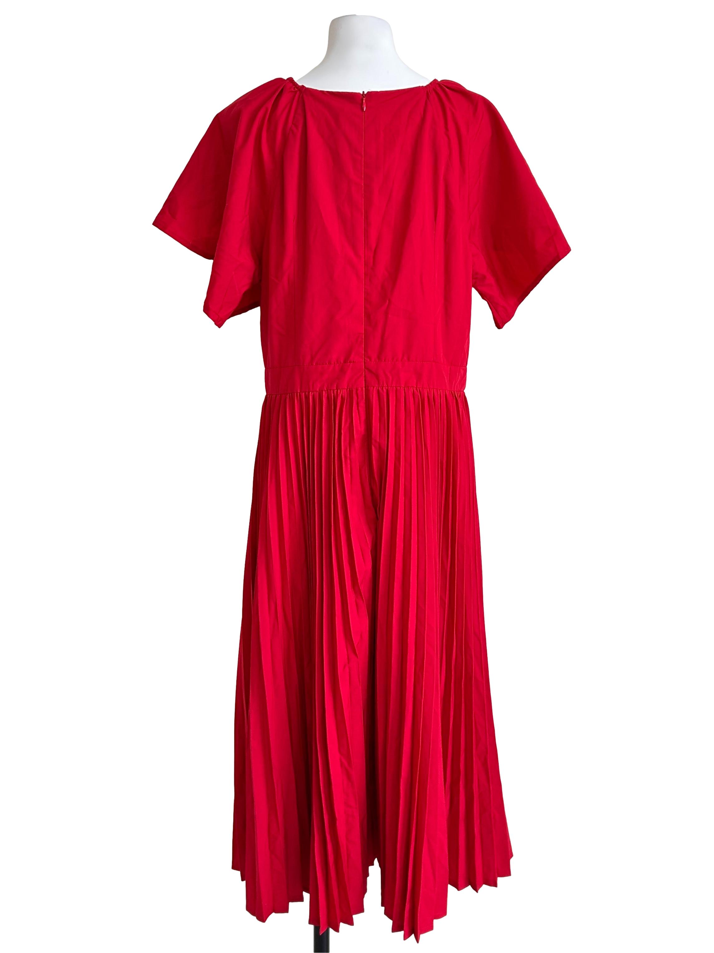 Red Ruffle Sleeve Pleated Dress