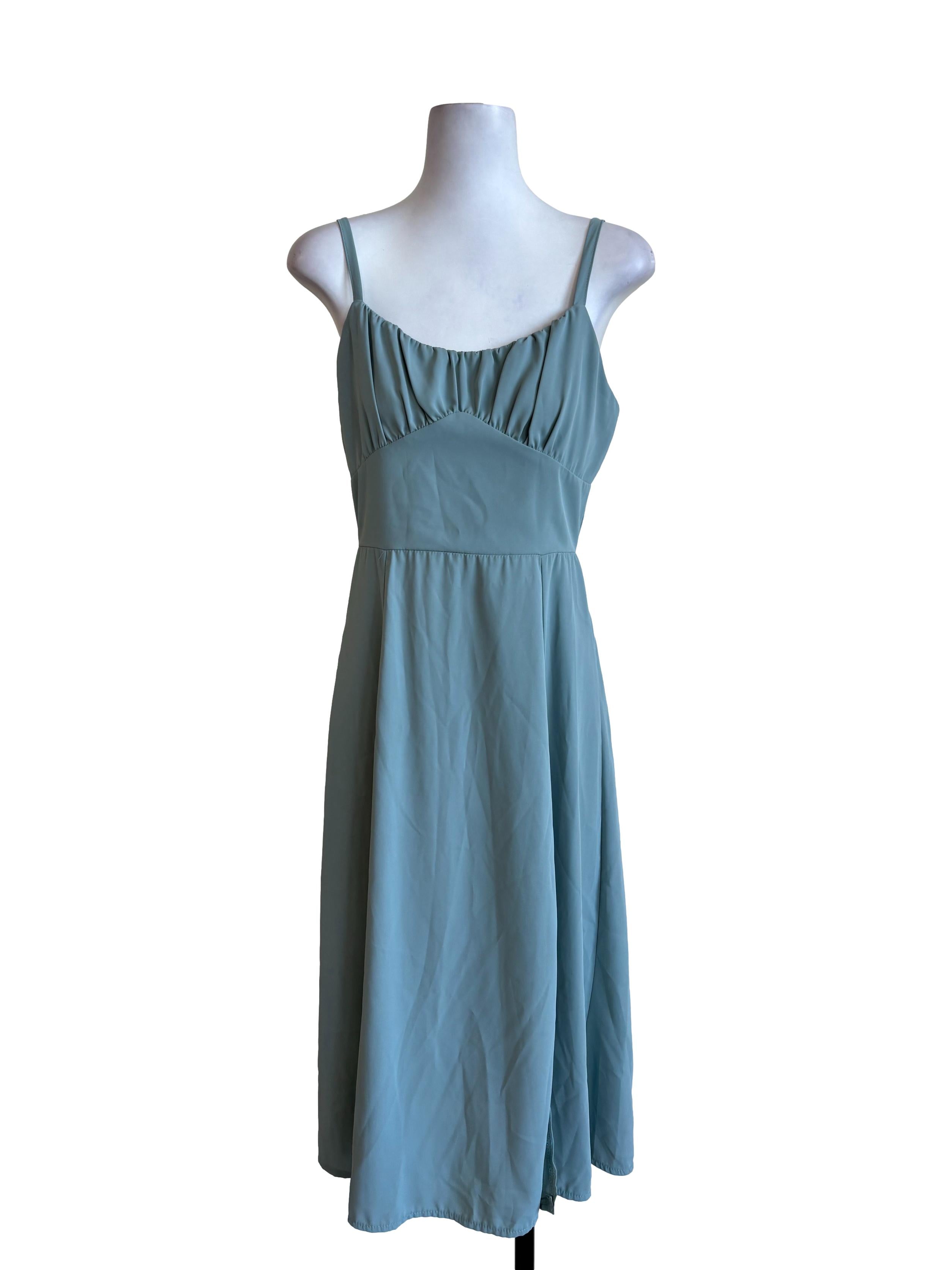 Teal Slit Slip Dress