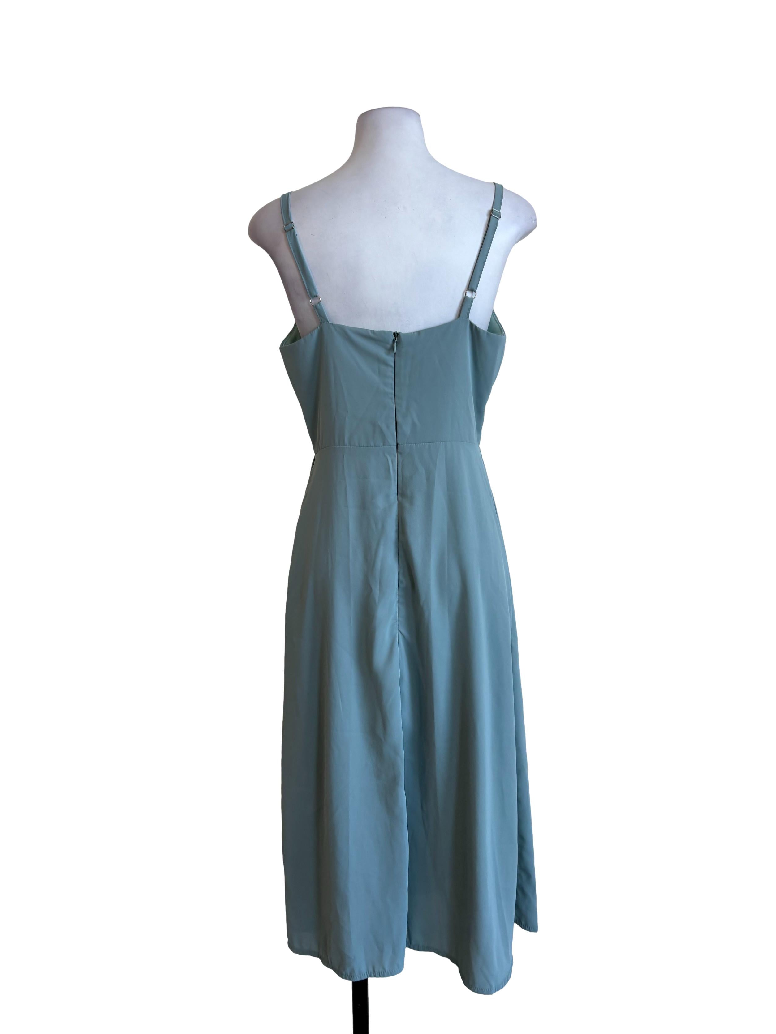 Teal Slit Slip Dress