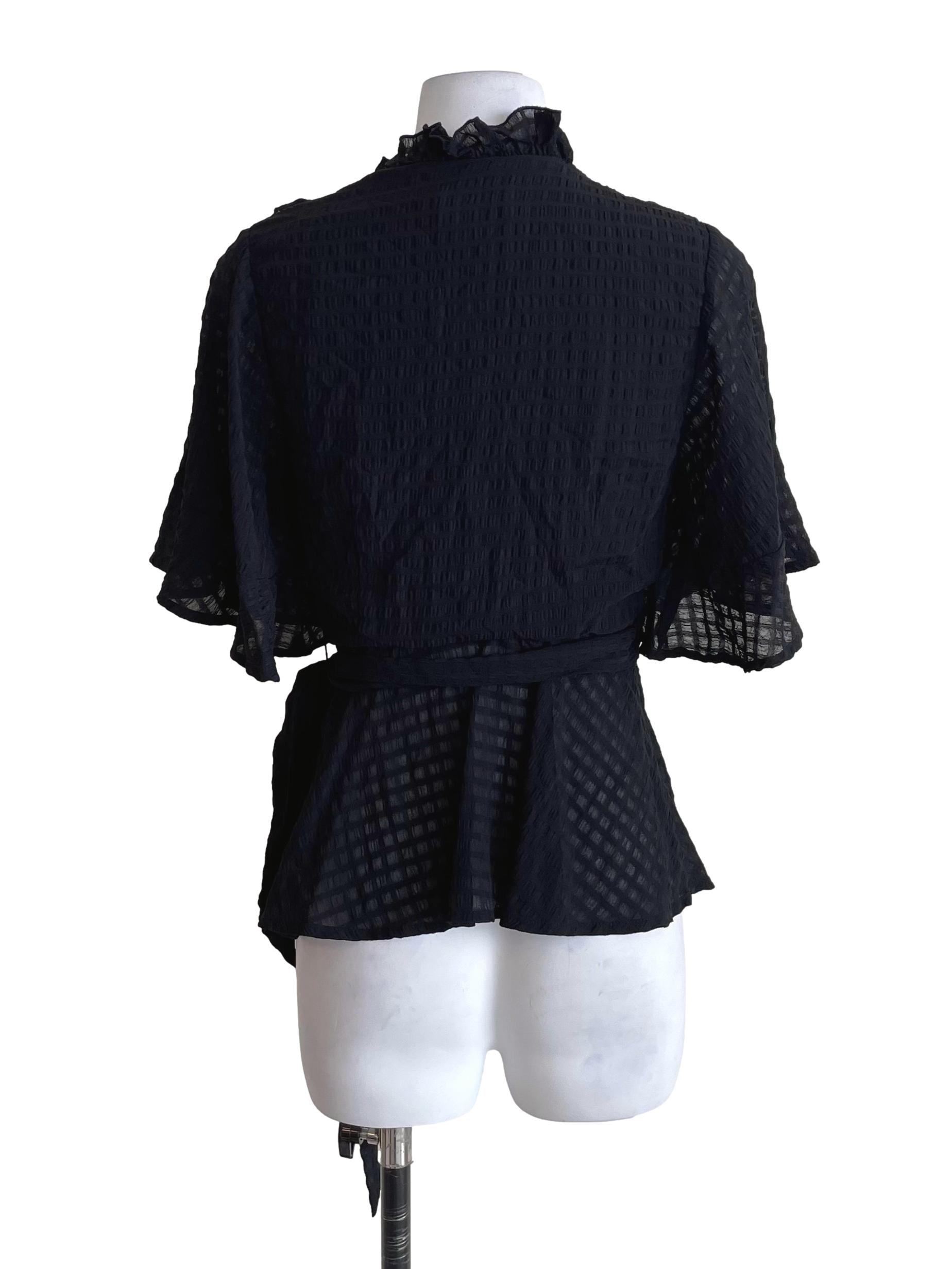 Black Plaid Ruffles Wrap Top