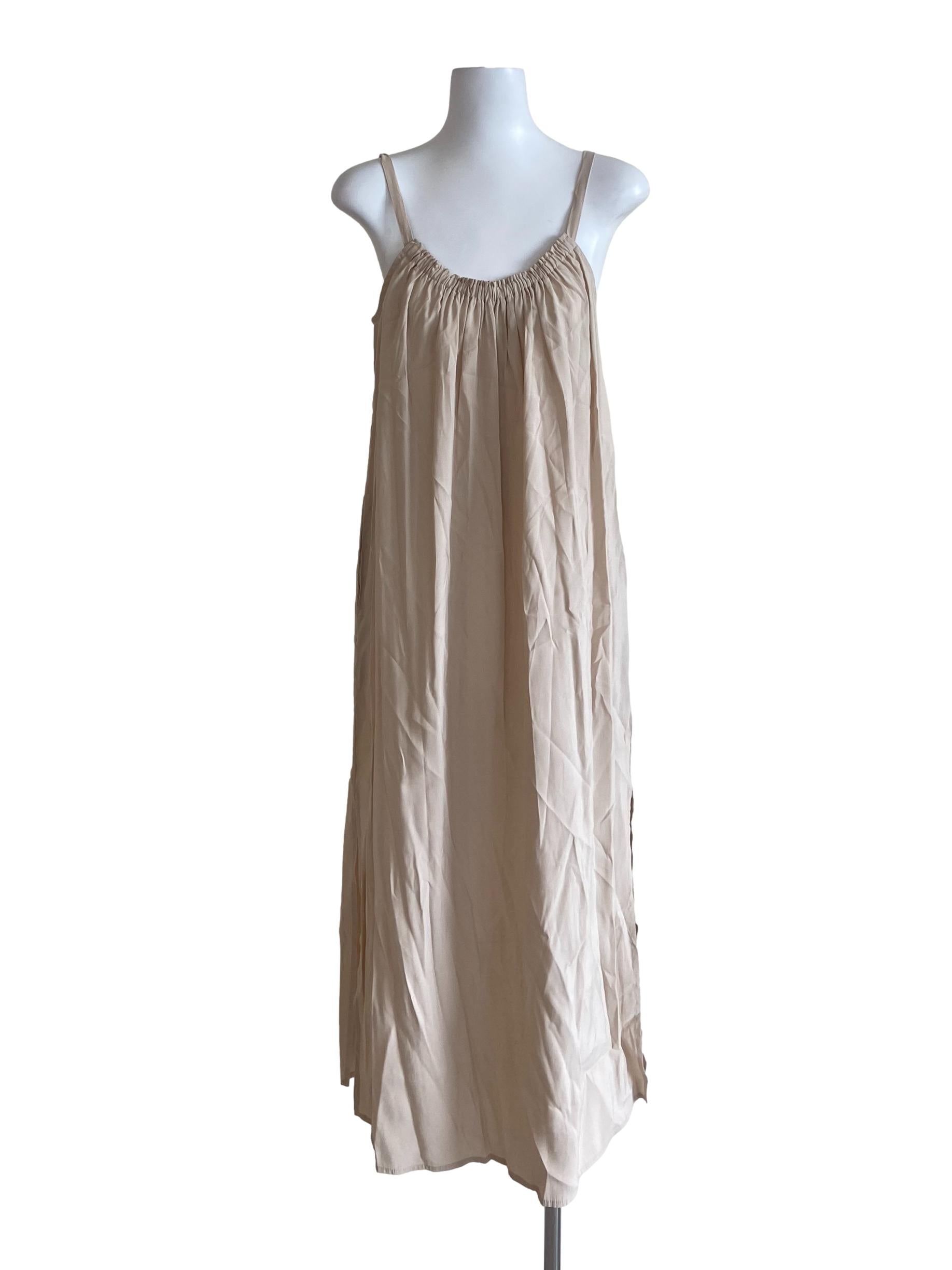 Cream Gathered Viscose Tent Dress OSN