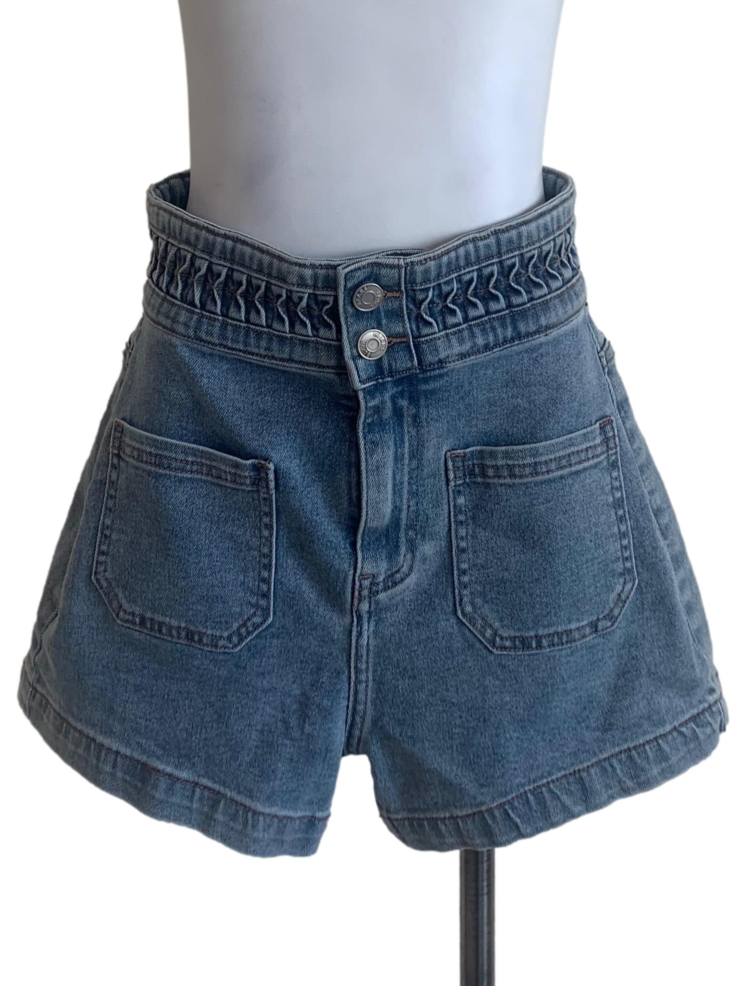Stone Blue High Waist Denim Shorts