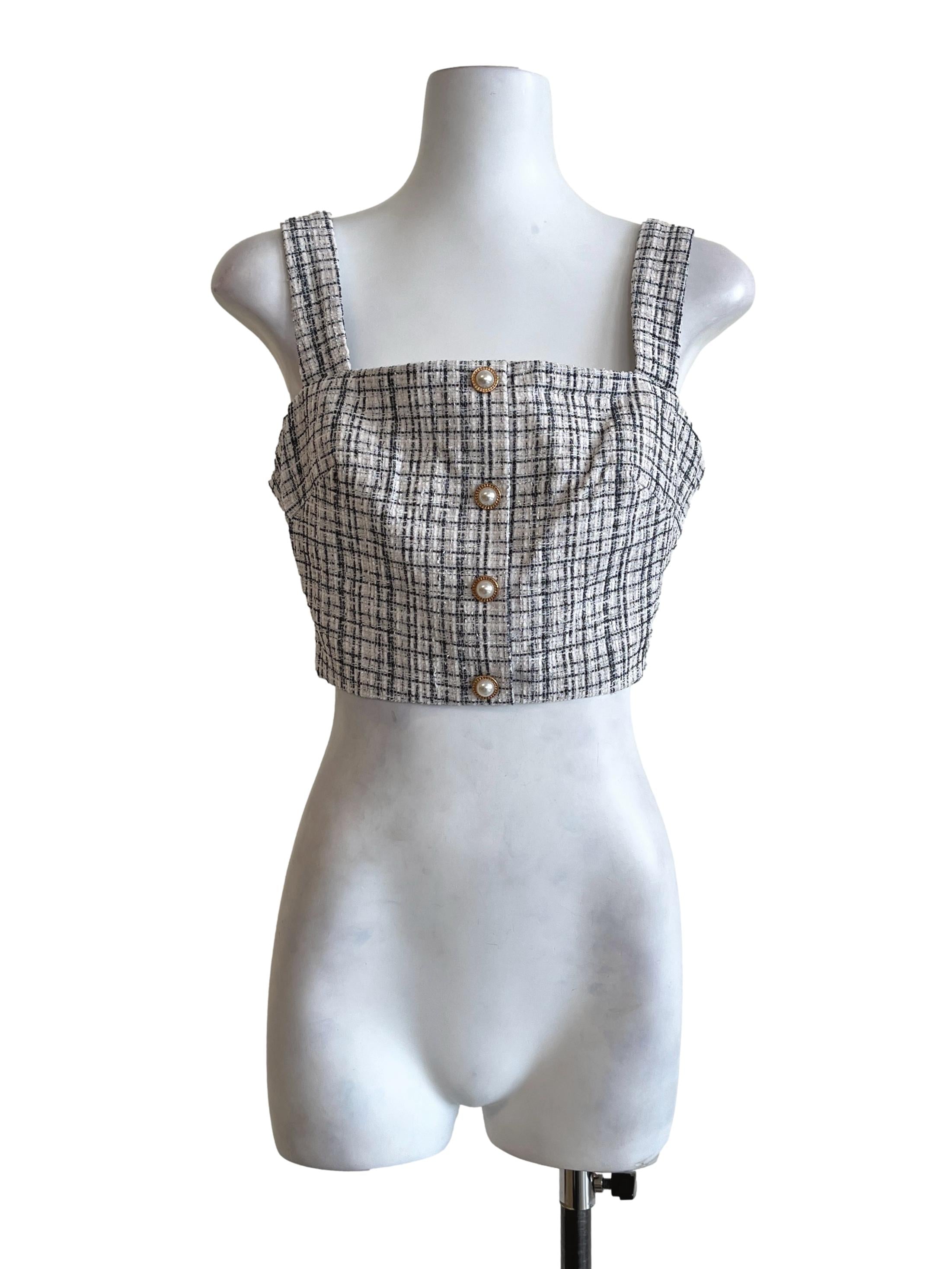 Cloud Silver Tweed Square Sleeveless  Top