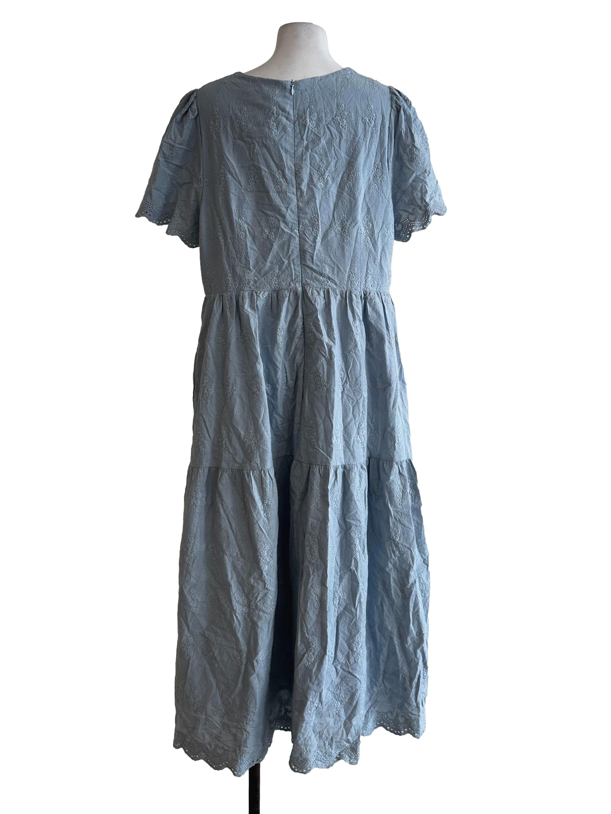 Stone Blue Embroidery Pattern Dress