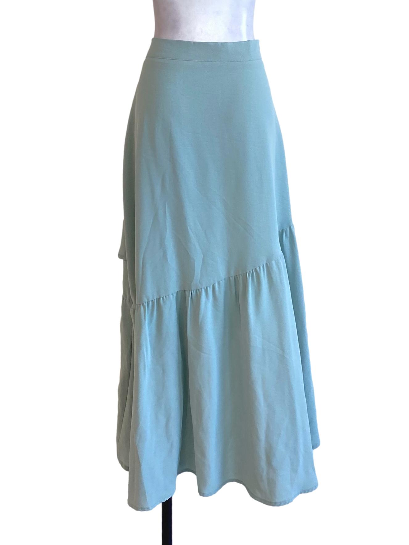 Light Turquoise Green Flowy Asymmetrical Long Skirt TTR