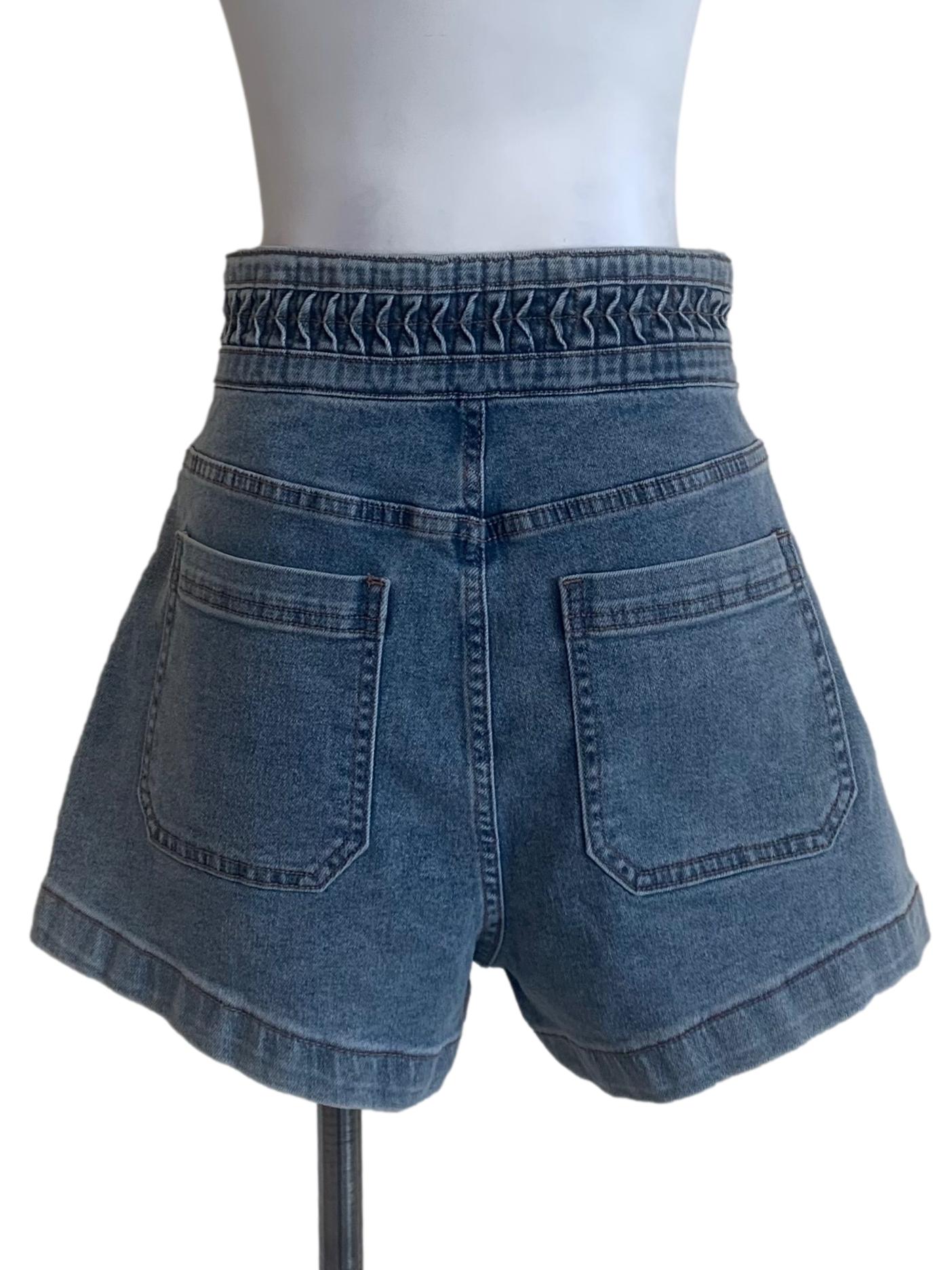 Stone Blue High Waist Denim Shorts