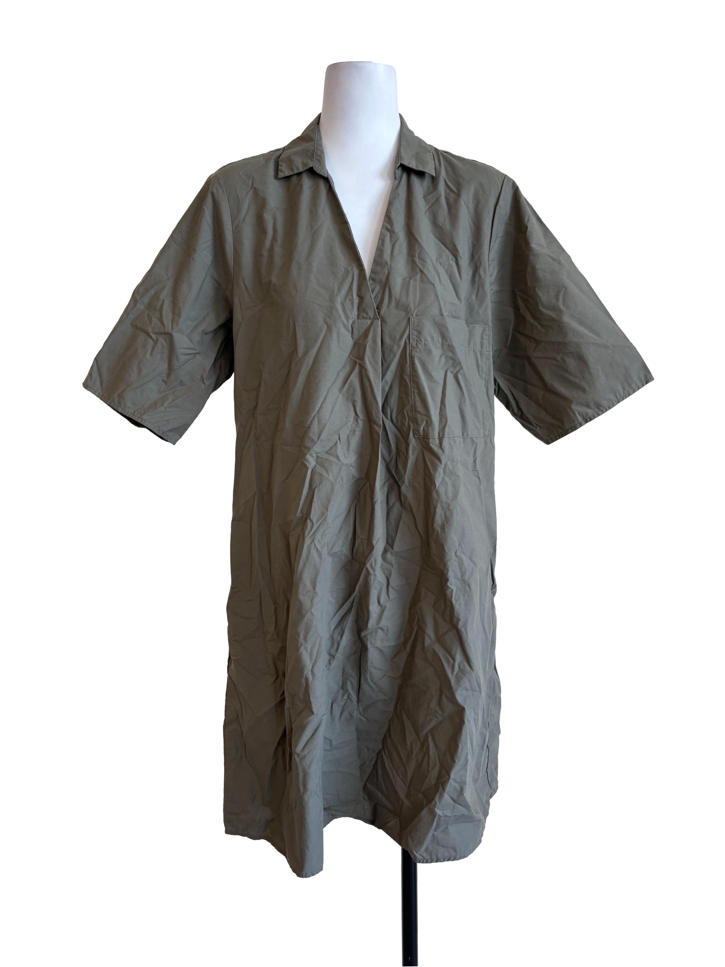 Crocodile Green Cotton Collar Dress
