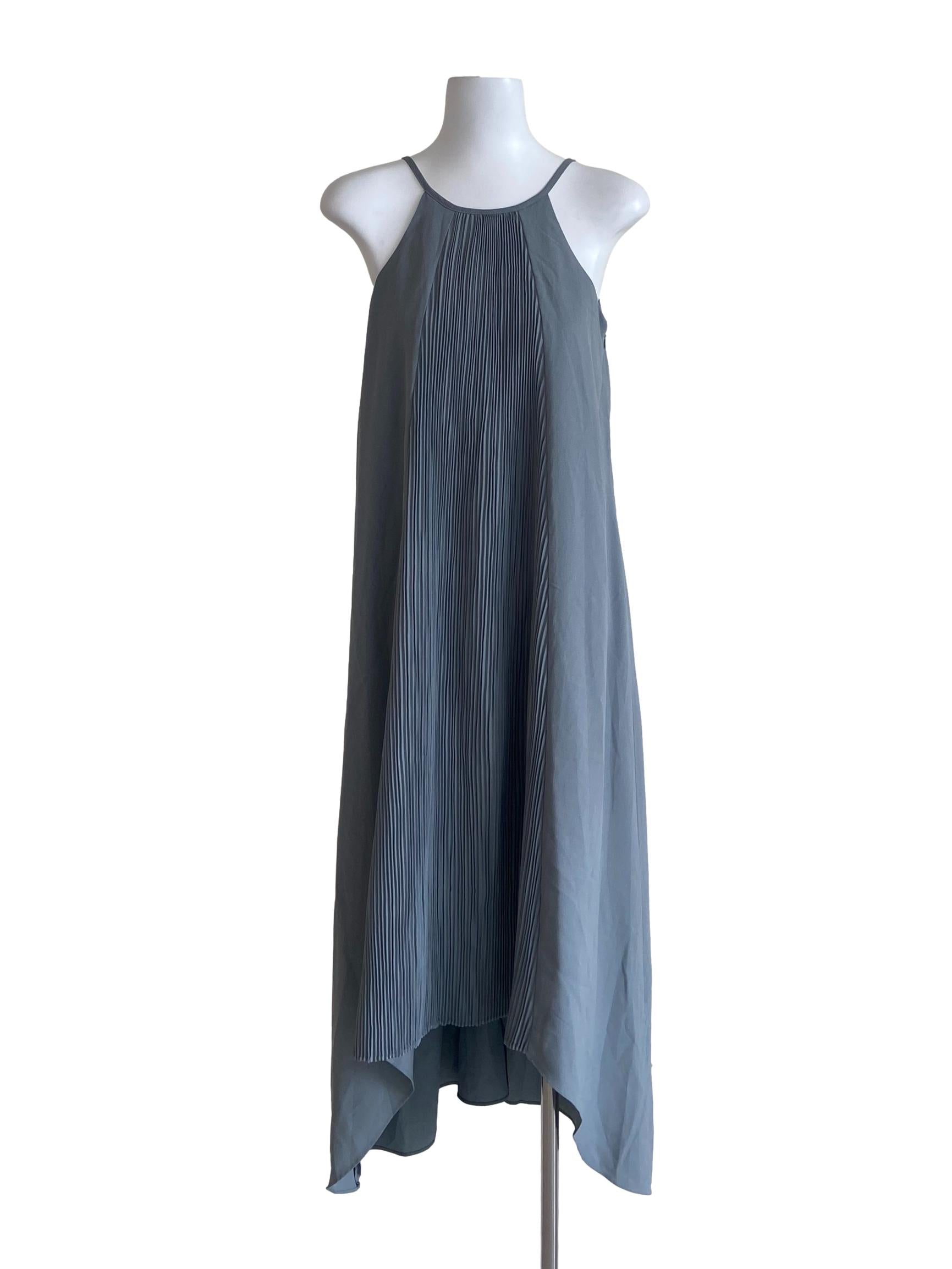 Fossil Grey Front Accordion Asymmetric Dress