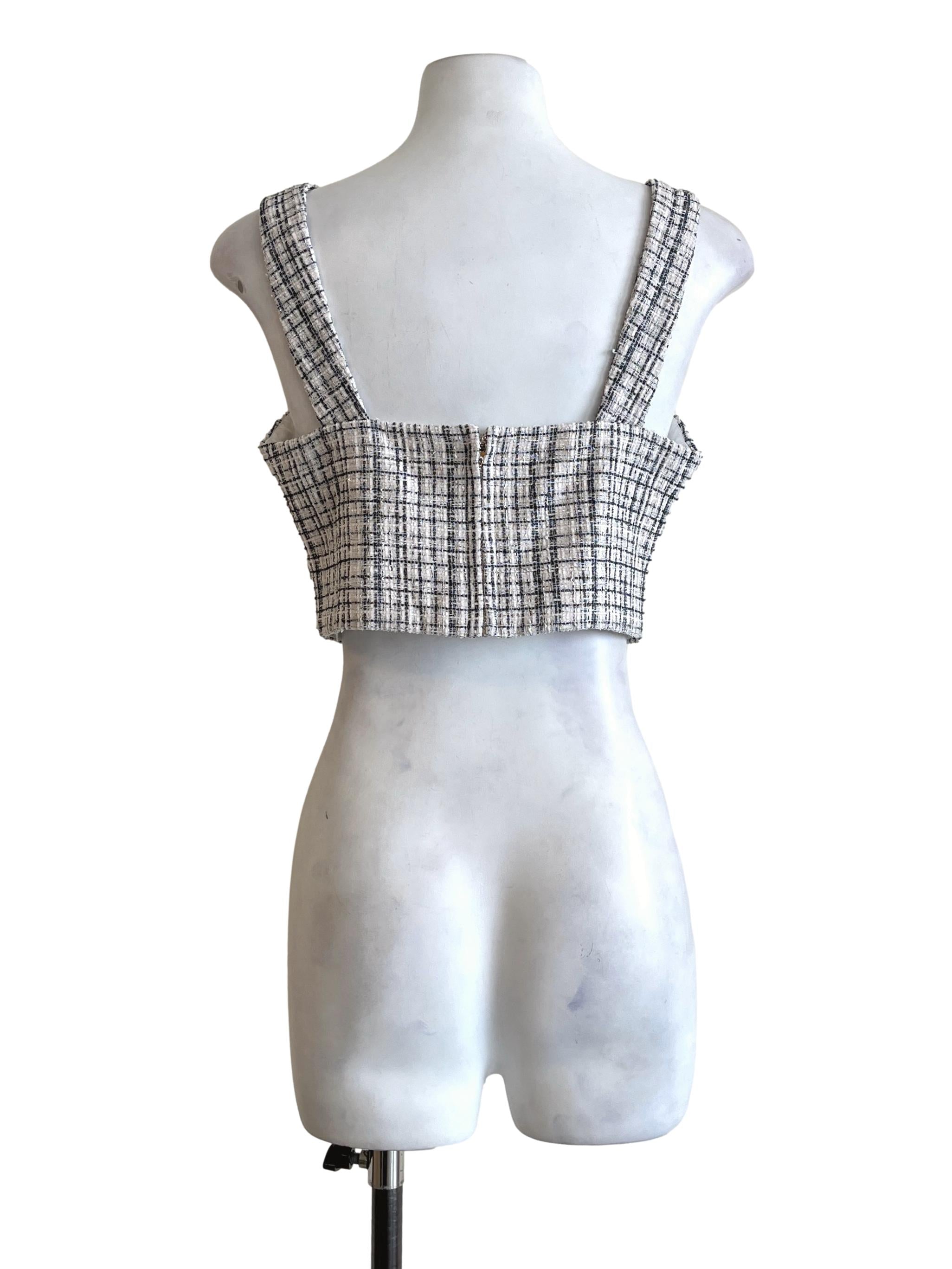 Cloud Silver Tweed Square Sleeveless  Top