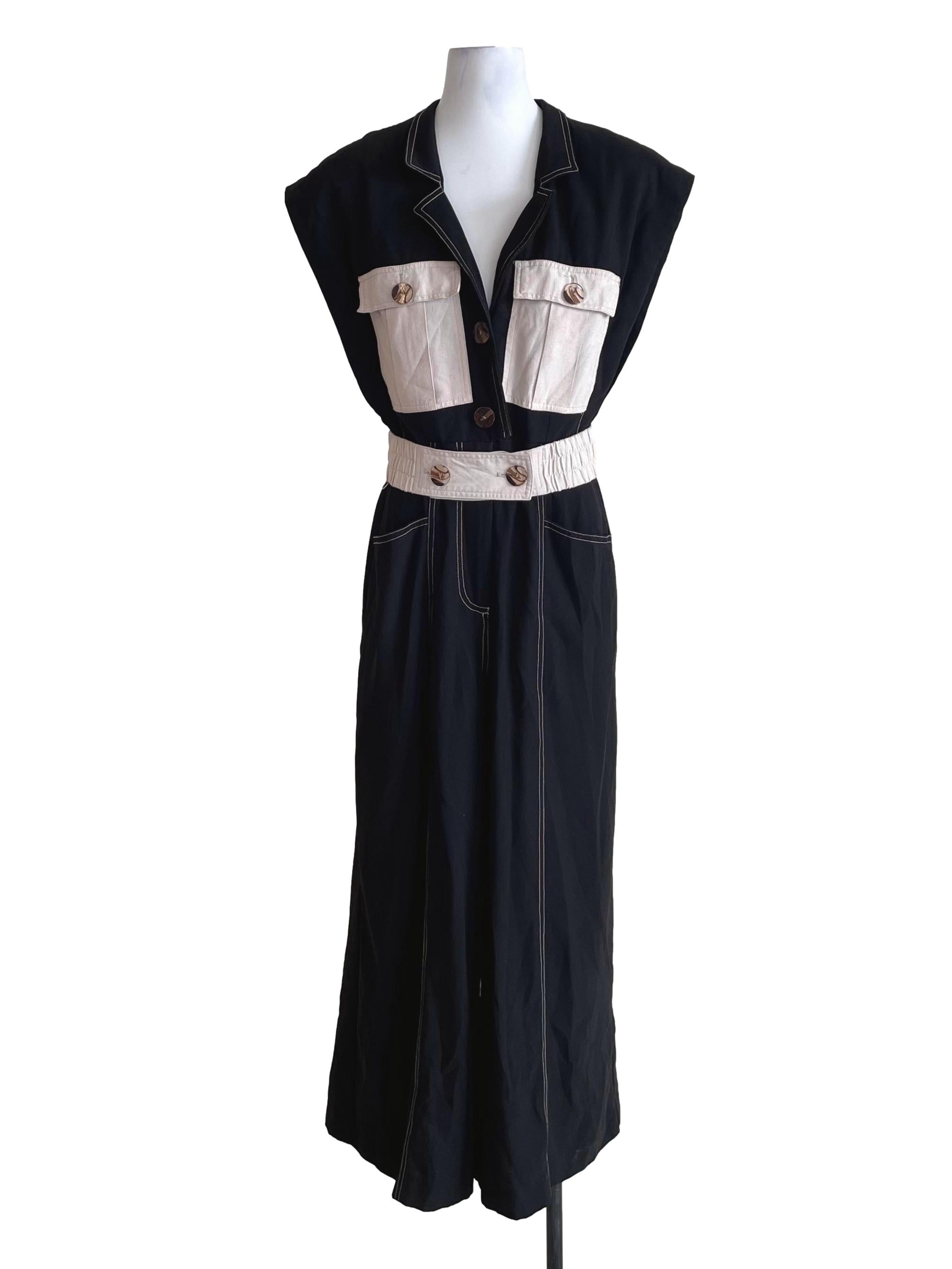 Black & Chiffon White Bust Pocket Jumpsuit