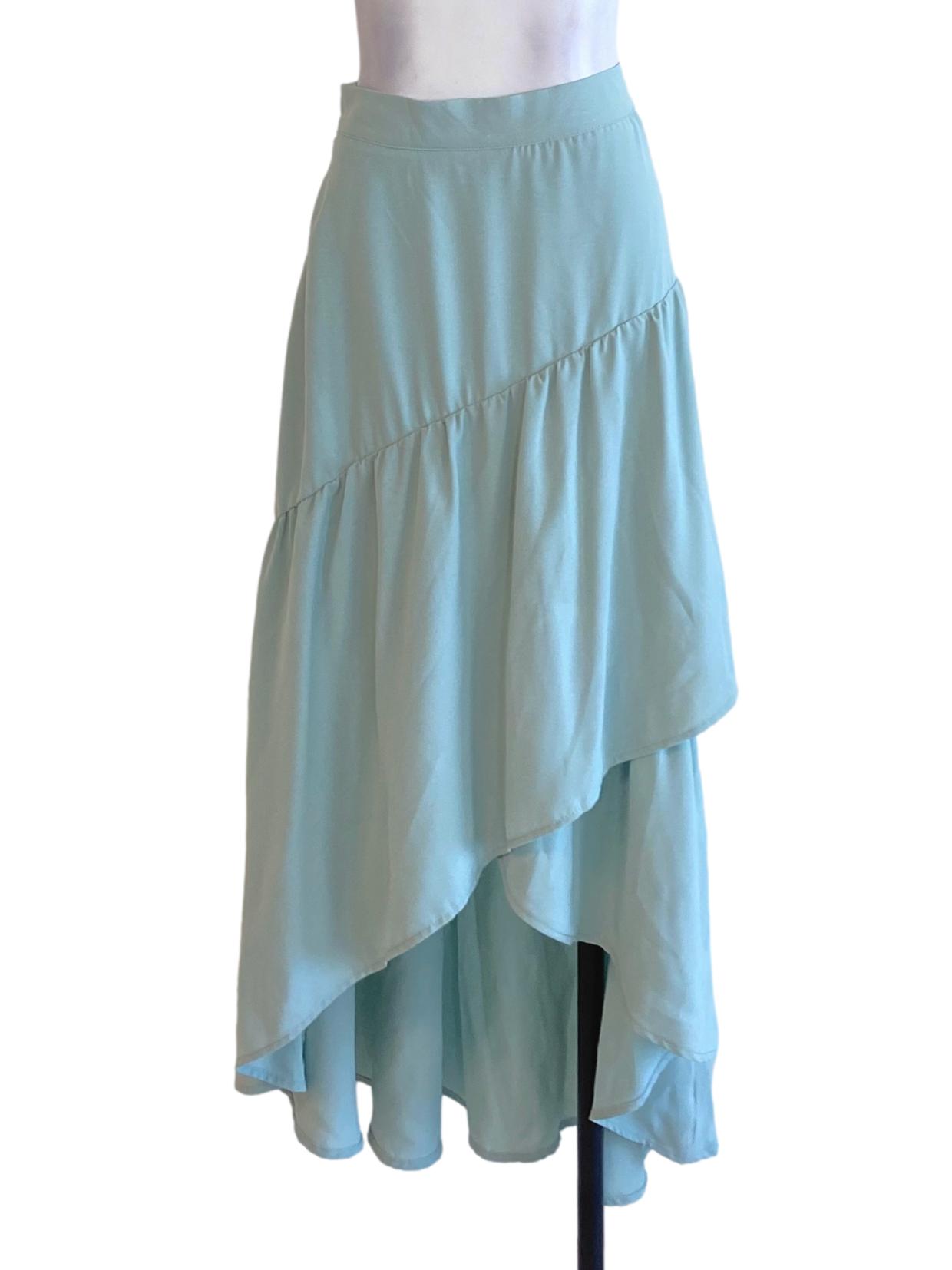 Light Turquoise Green Flowy Asymmetrical Long Skirt TTR