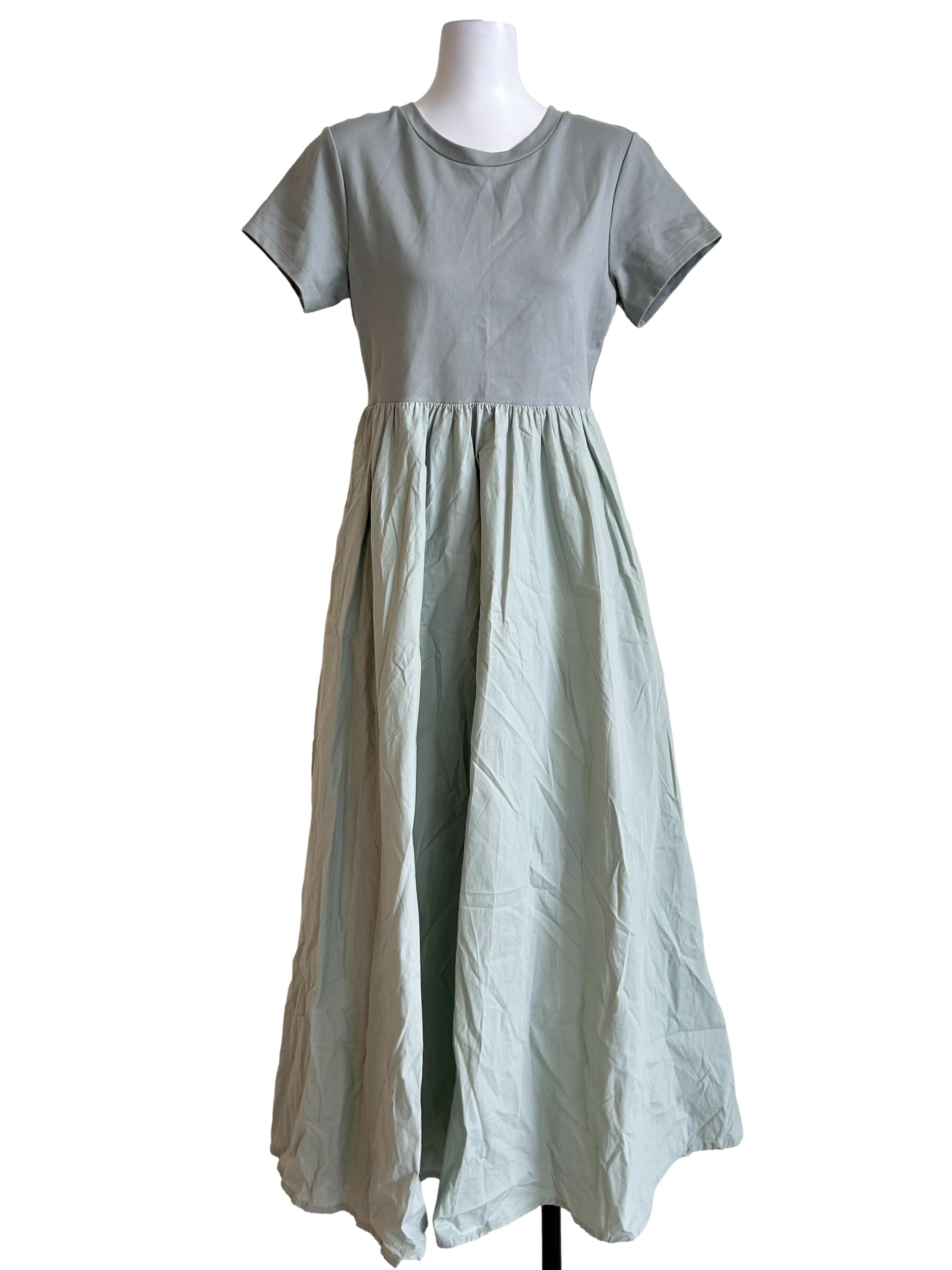 Pistachio Green Short-Sleeved Mixed Media Dress