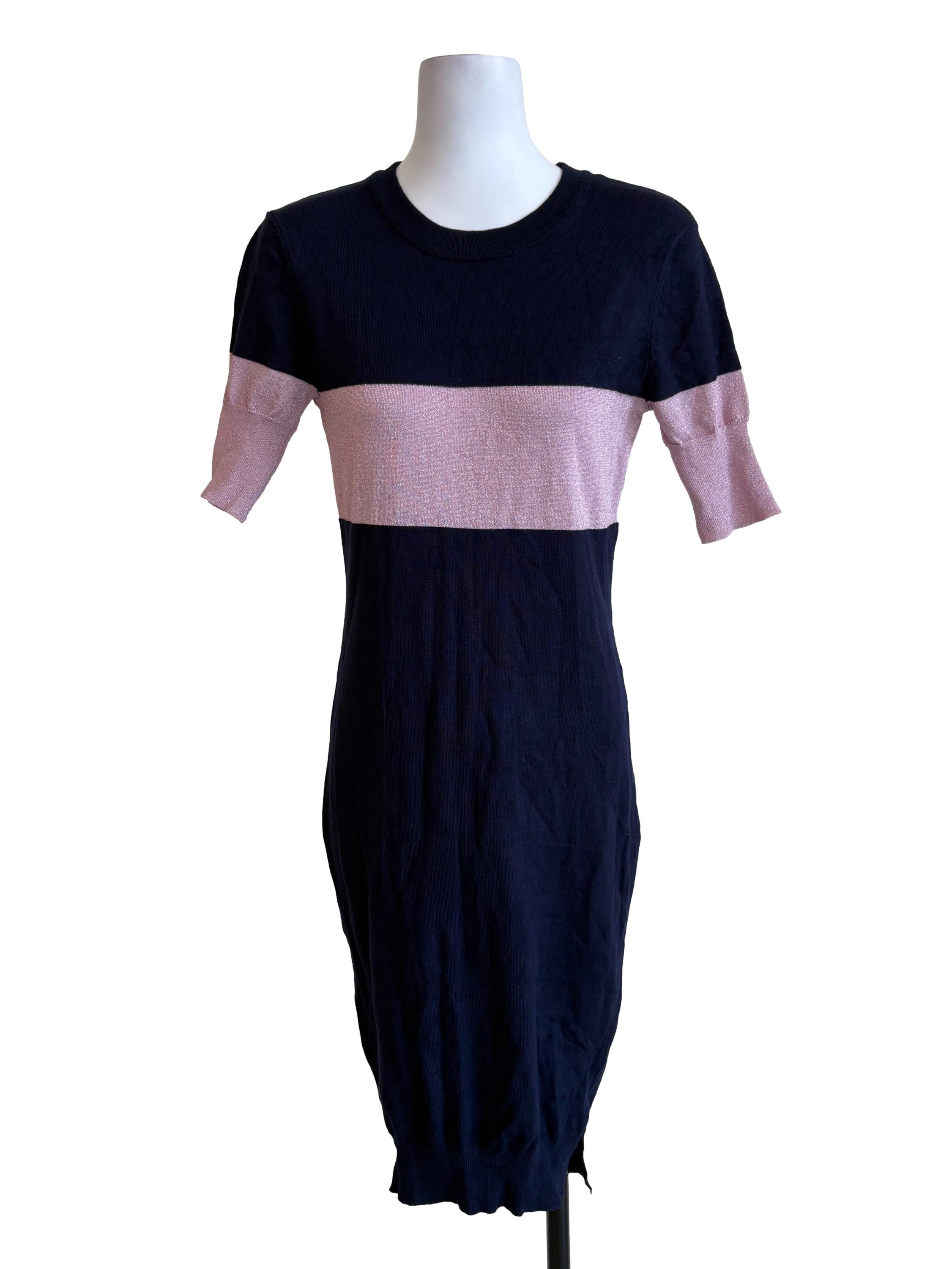 Navy Pink Glitter Knitted Dress
