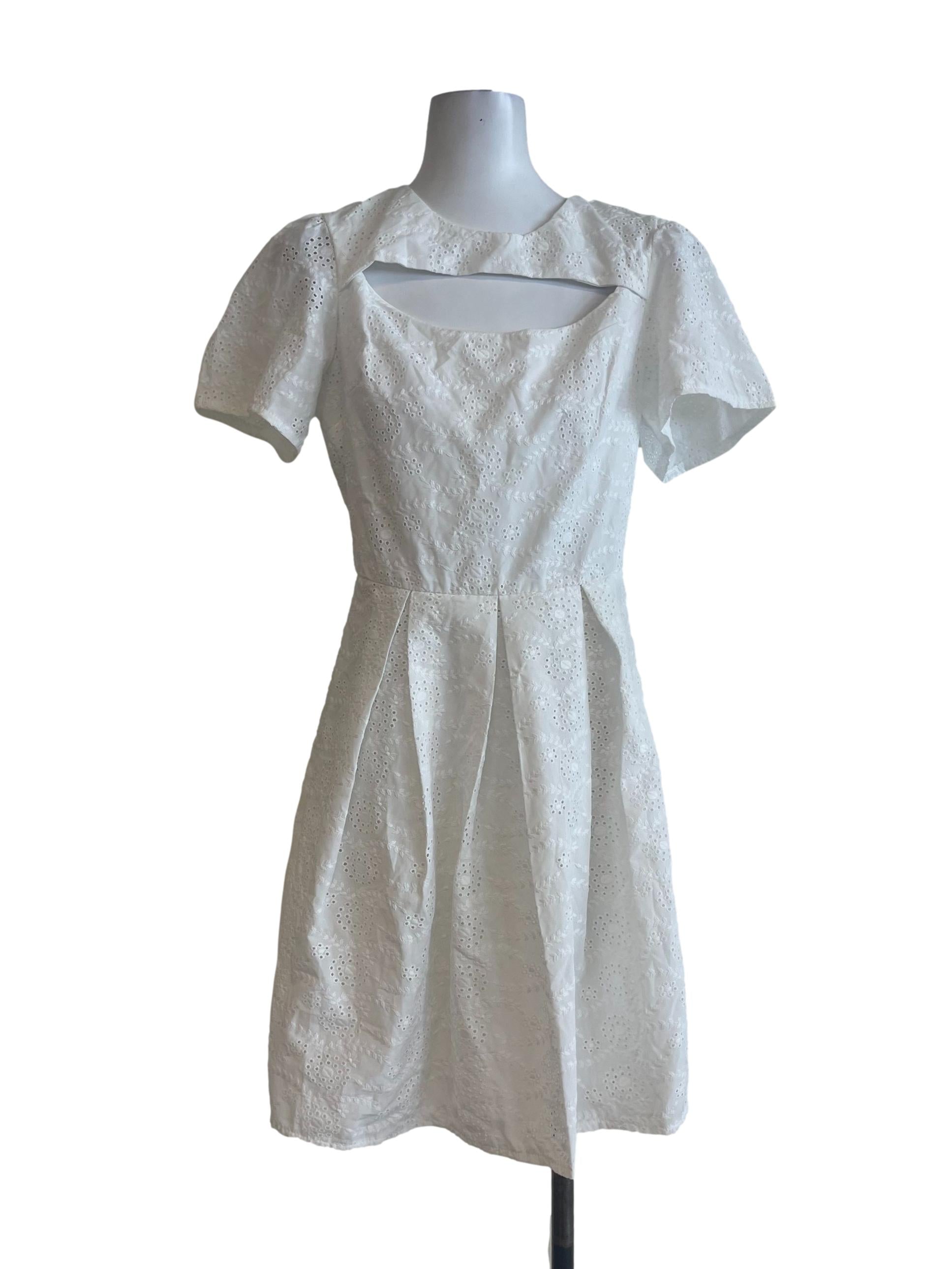 White Cotton Eyelet Midi Dress