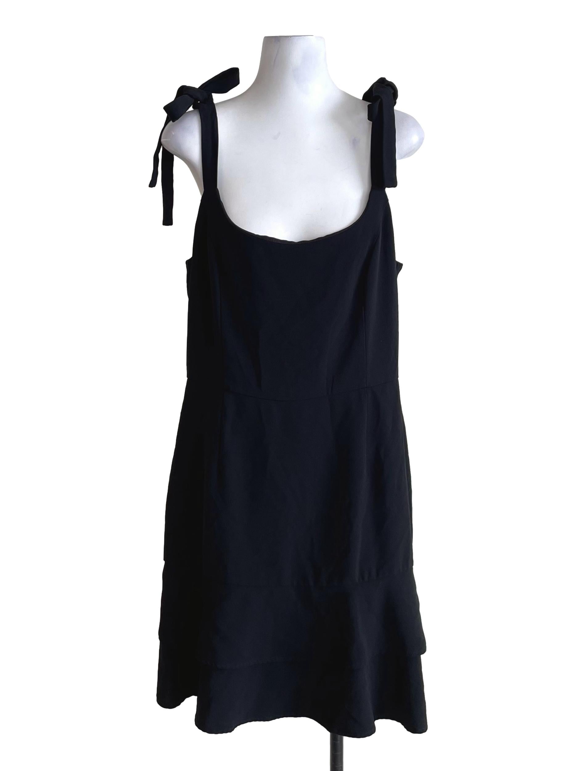 Black Flounced Knot Straps Dress
