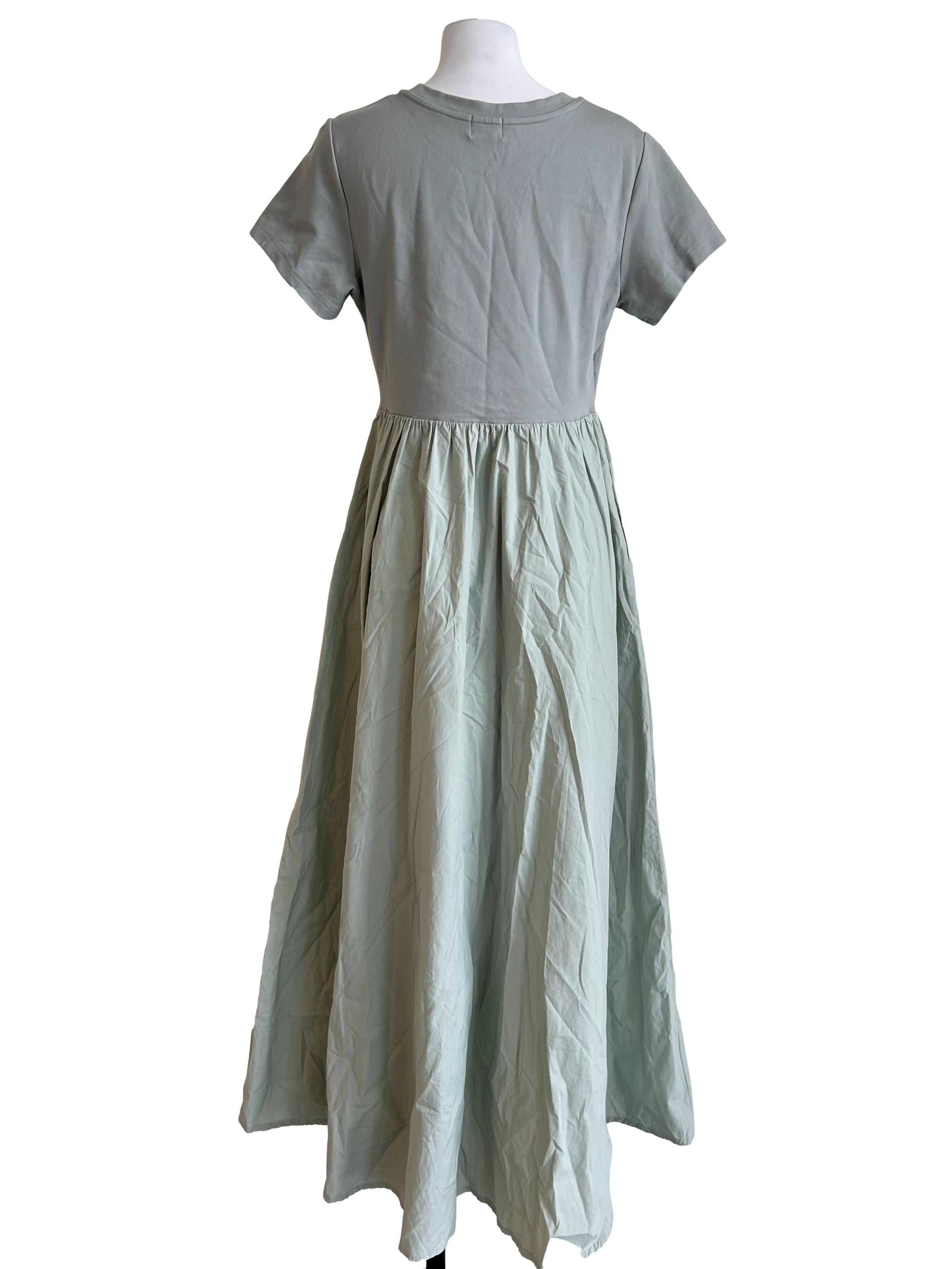 Pistachio Green Short-Sleeved Mixed Media Dress