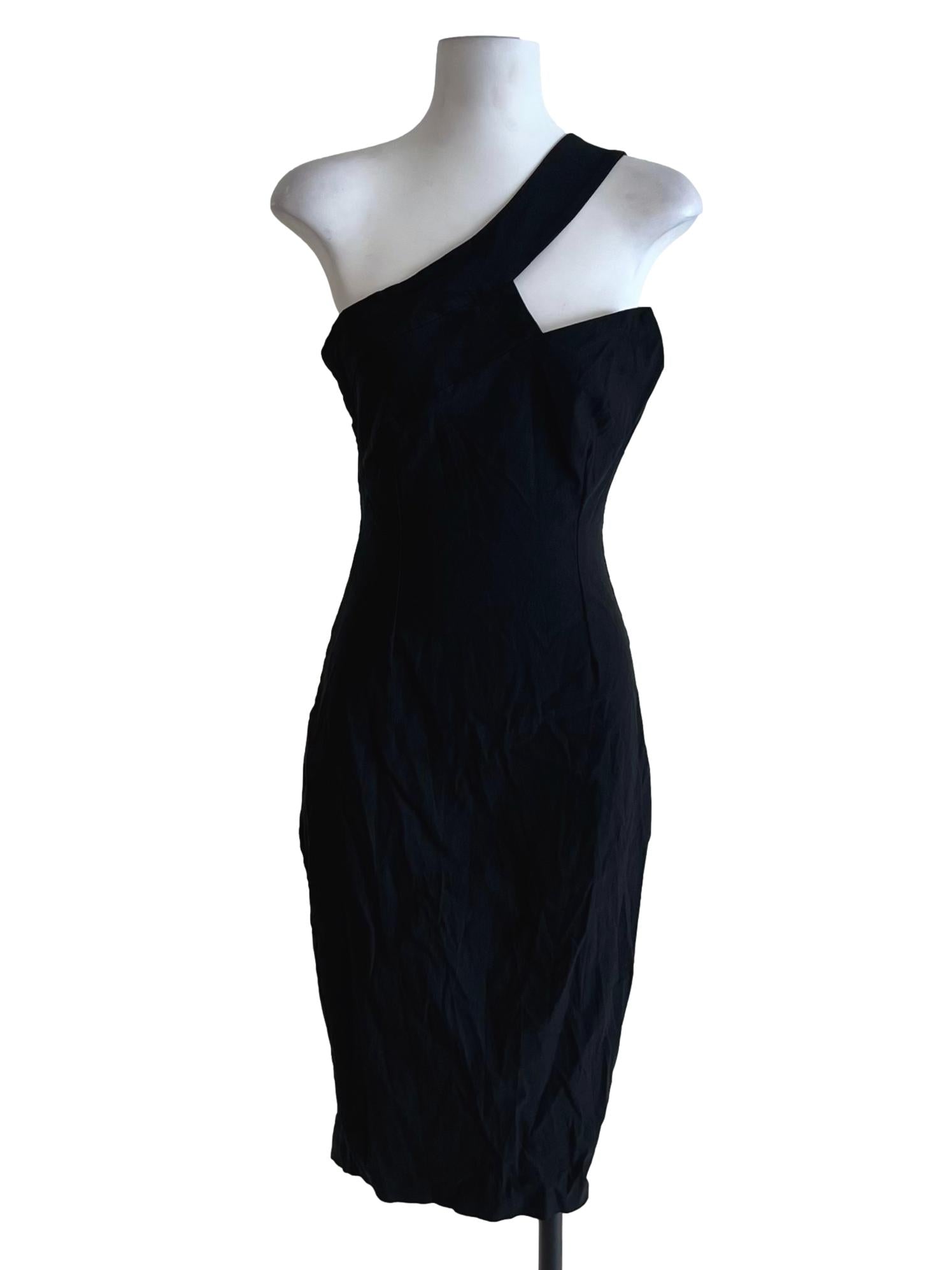 Black Asymmetrical Neckline Sheath Dress