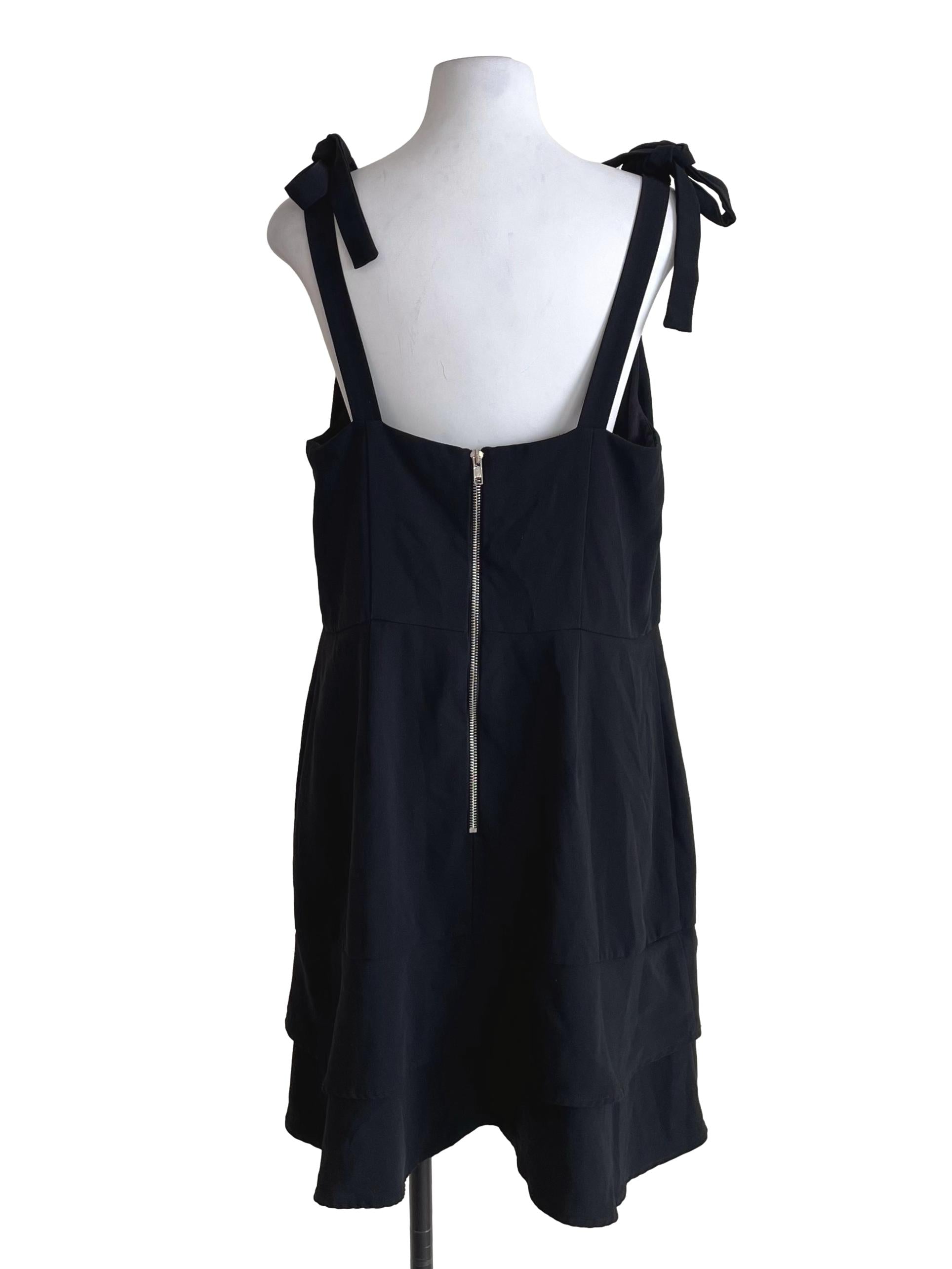 Black Flounced Knot Straps Dress