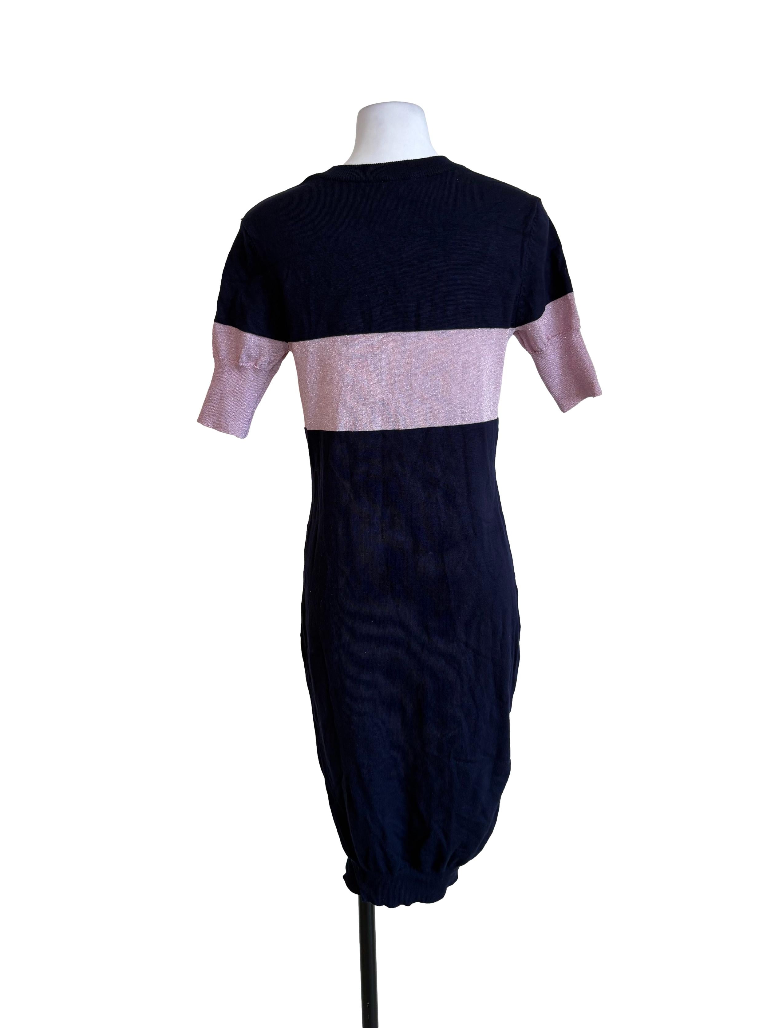 Navy Pink Glitter Knitted Dress