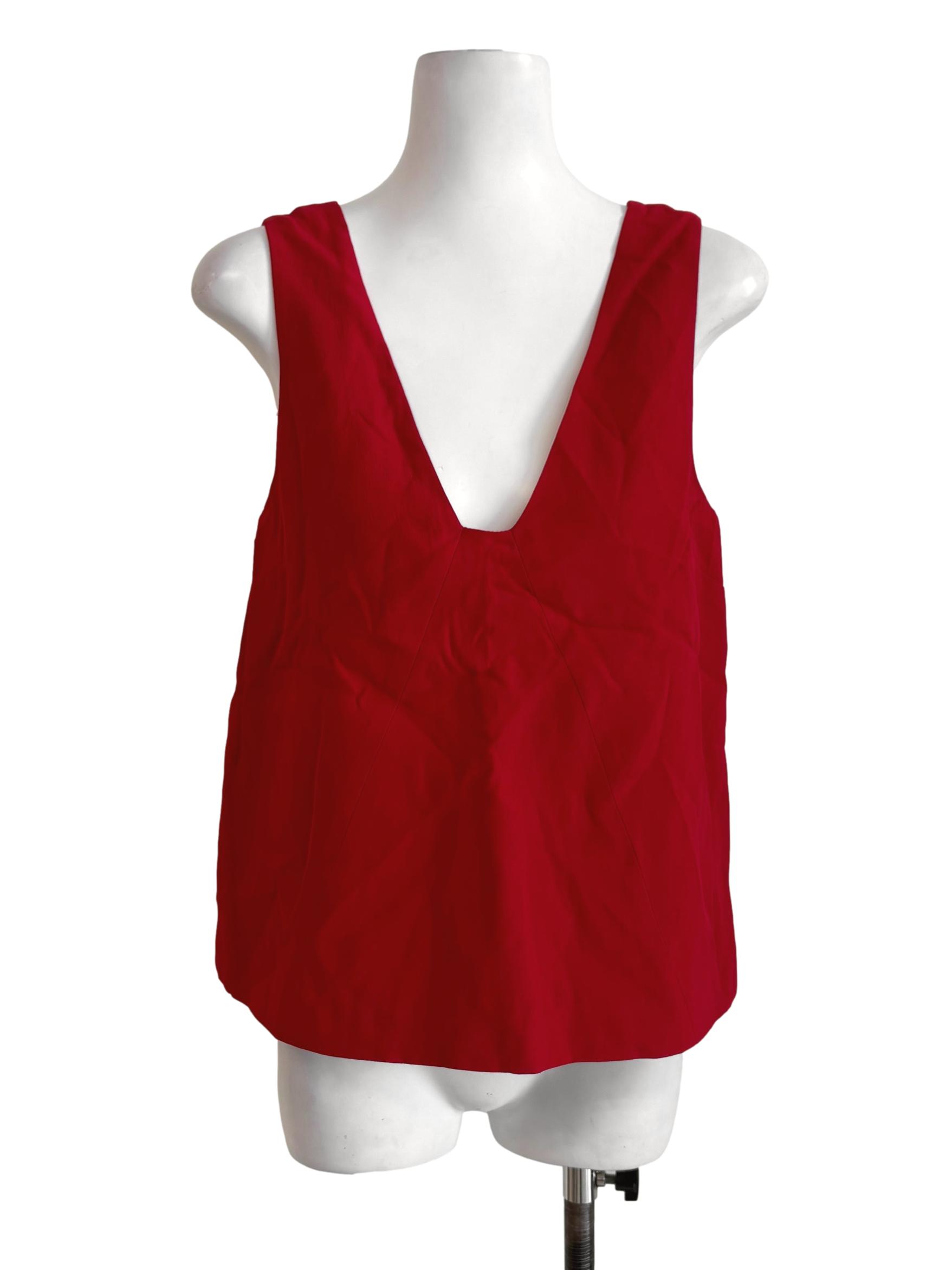 Candy Red Deep V Sleeveless Top