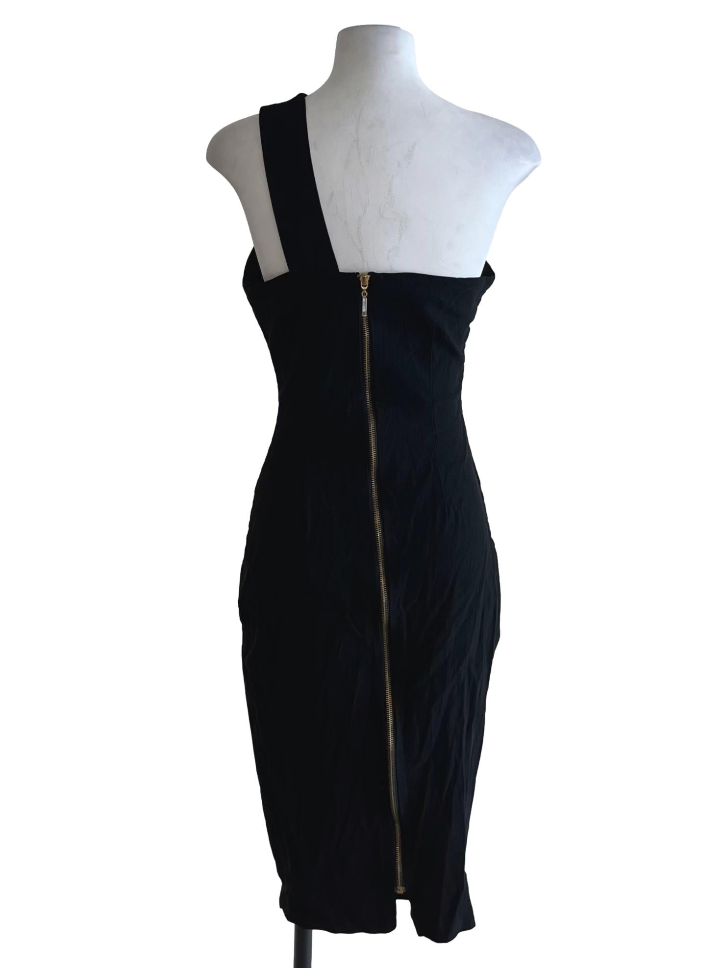 Black Asymmetrical Neckline Sheath Dress