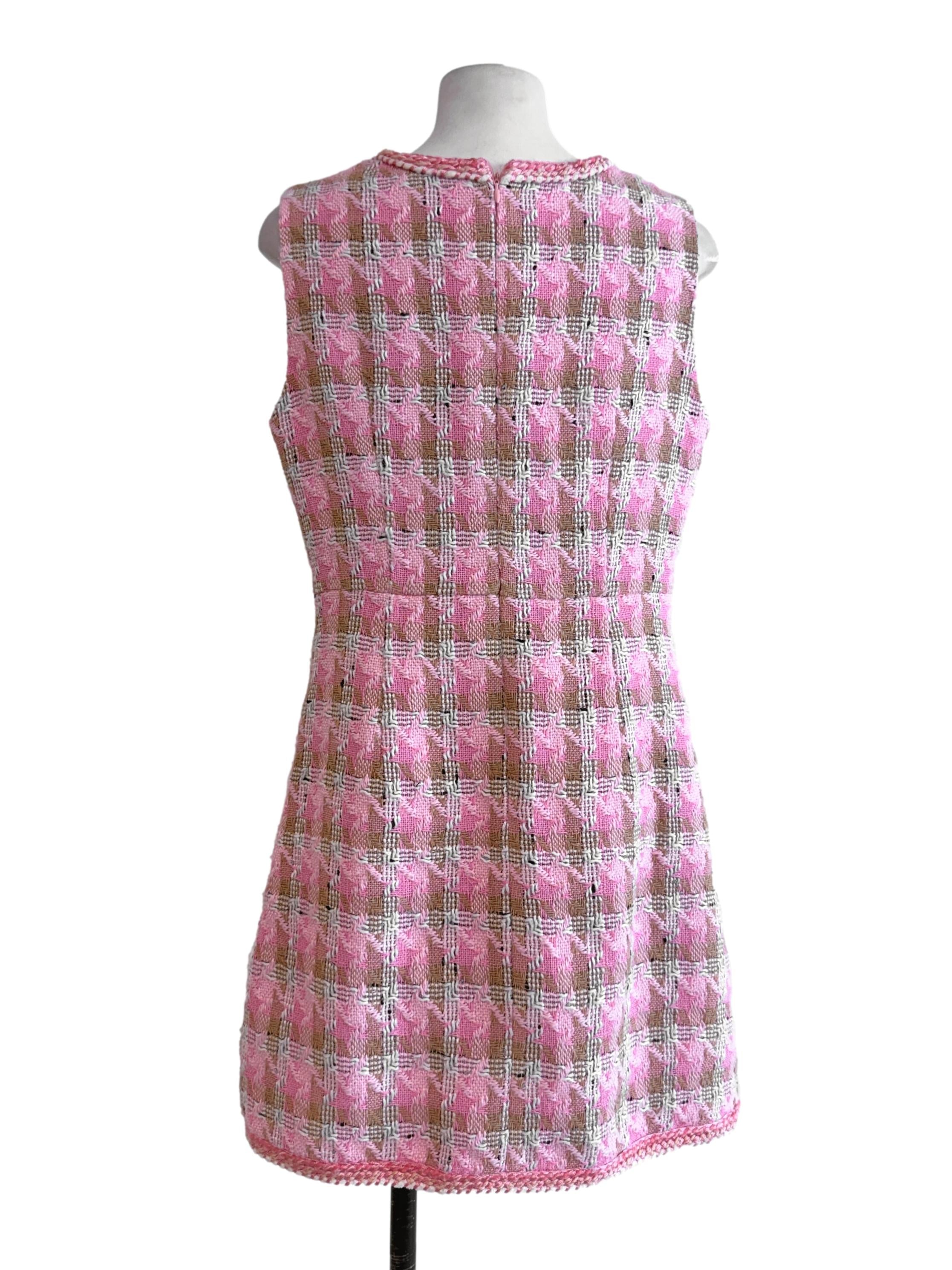 Pink-Checked Sleeveless A-Line Dress