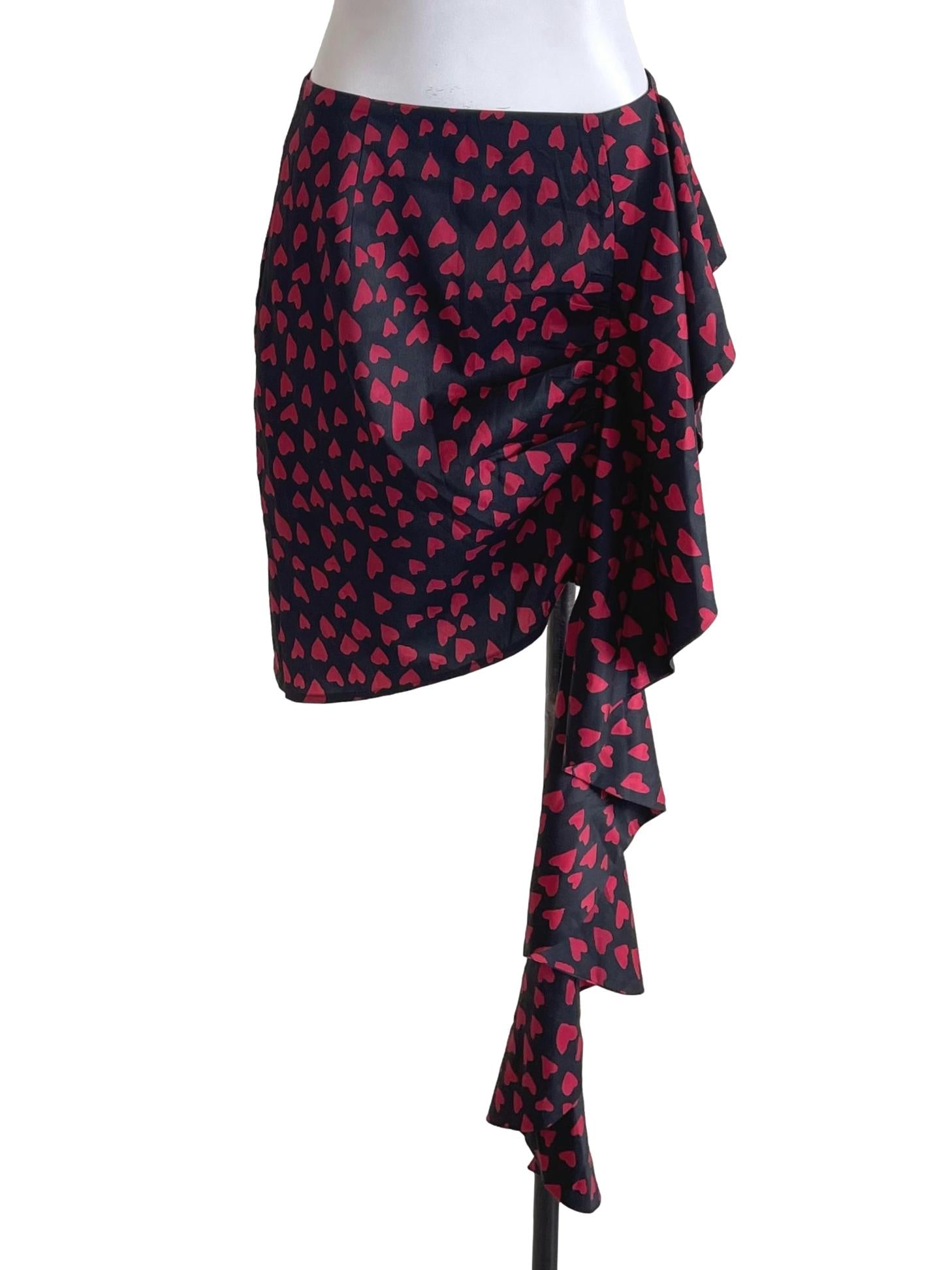Pomelo Black Hearts Ruched Hanky Skirt | REFASH