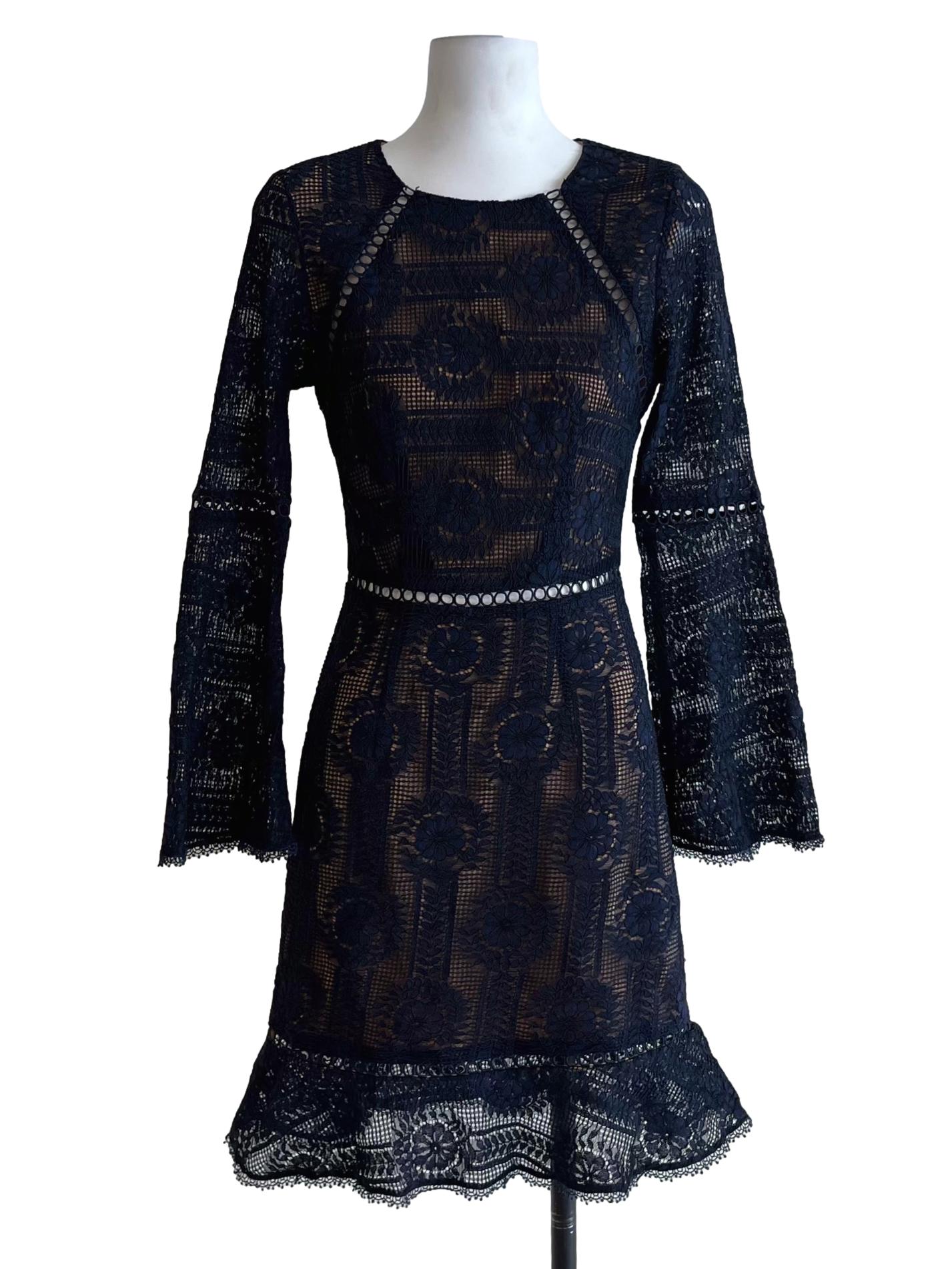 Navy Blue Lace Empire Dress