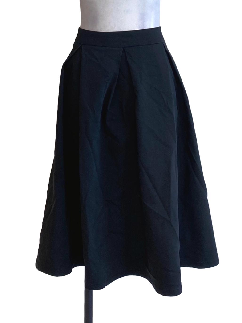 Jet Black Distant Pleated A-Line Skirt