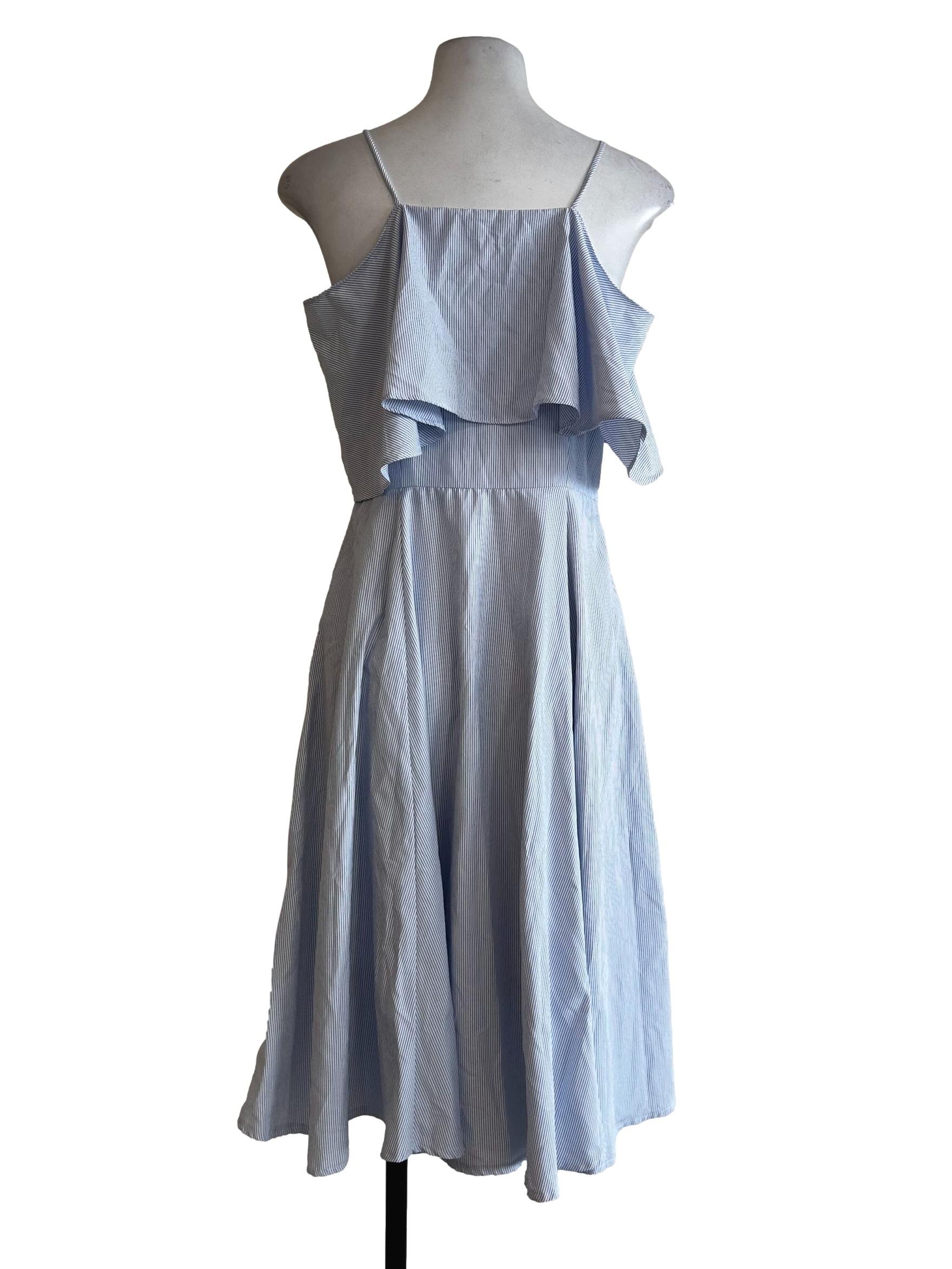 Blue Stripes V Neckline Dress