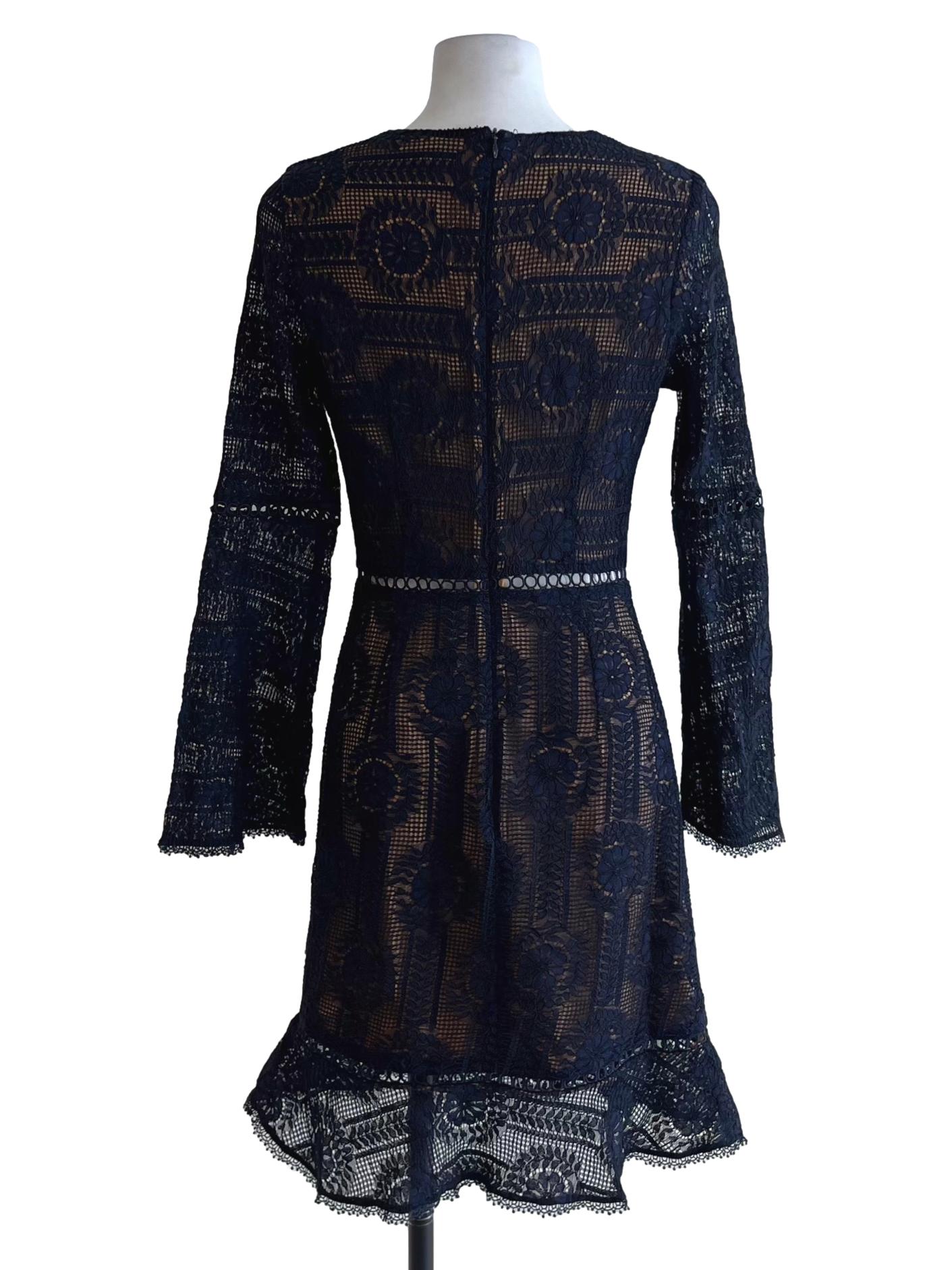 Navy Blue Lace Empire Dress