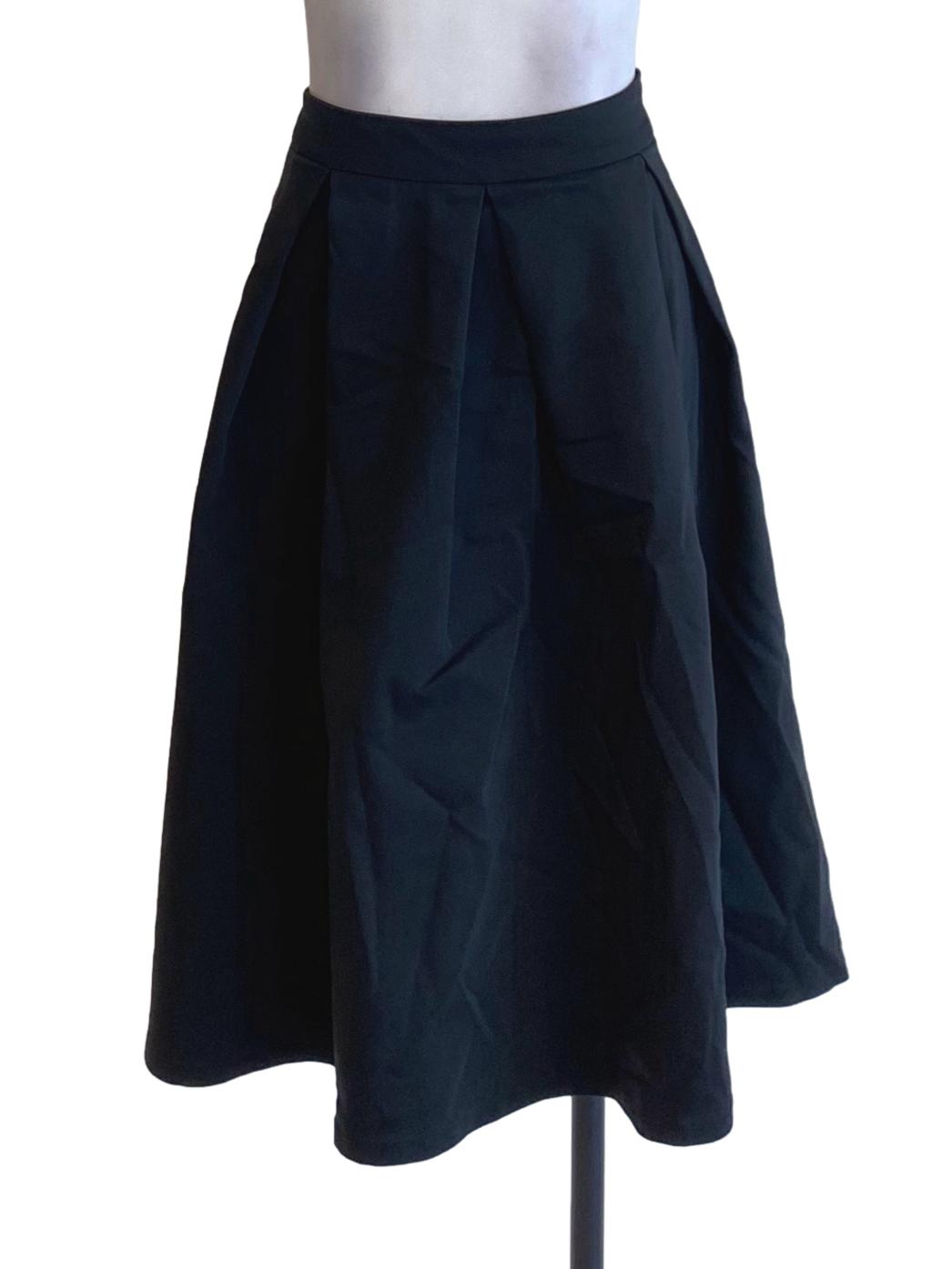 Jet Black Distant Pleated A-Line Skirt