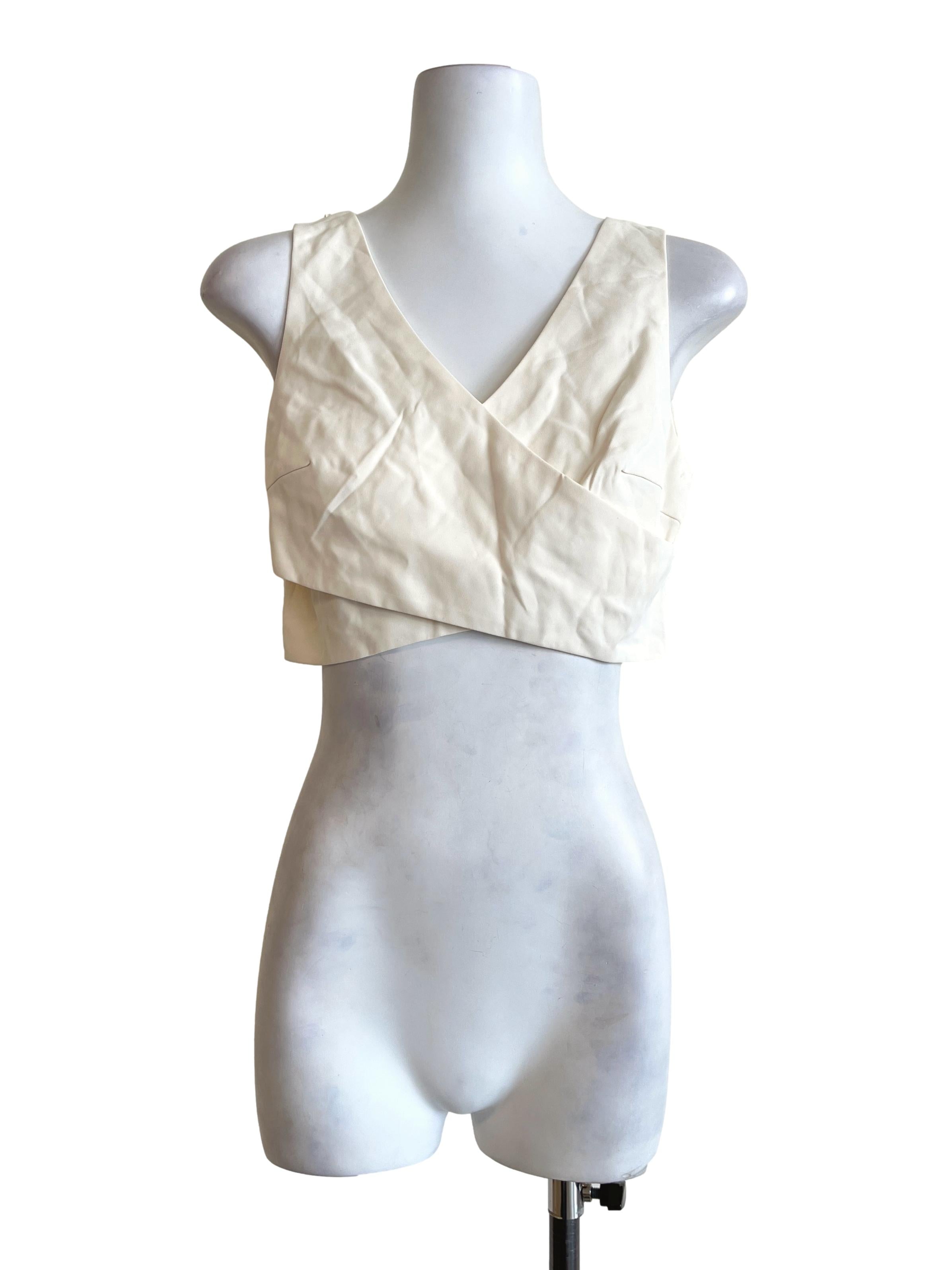 Ivory White V-Neck Cropped Top