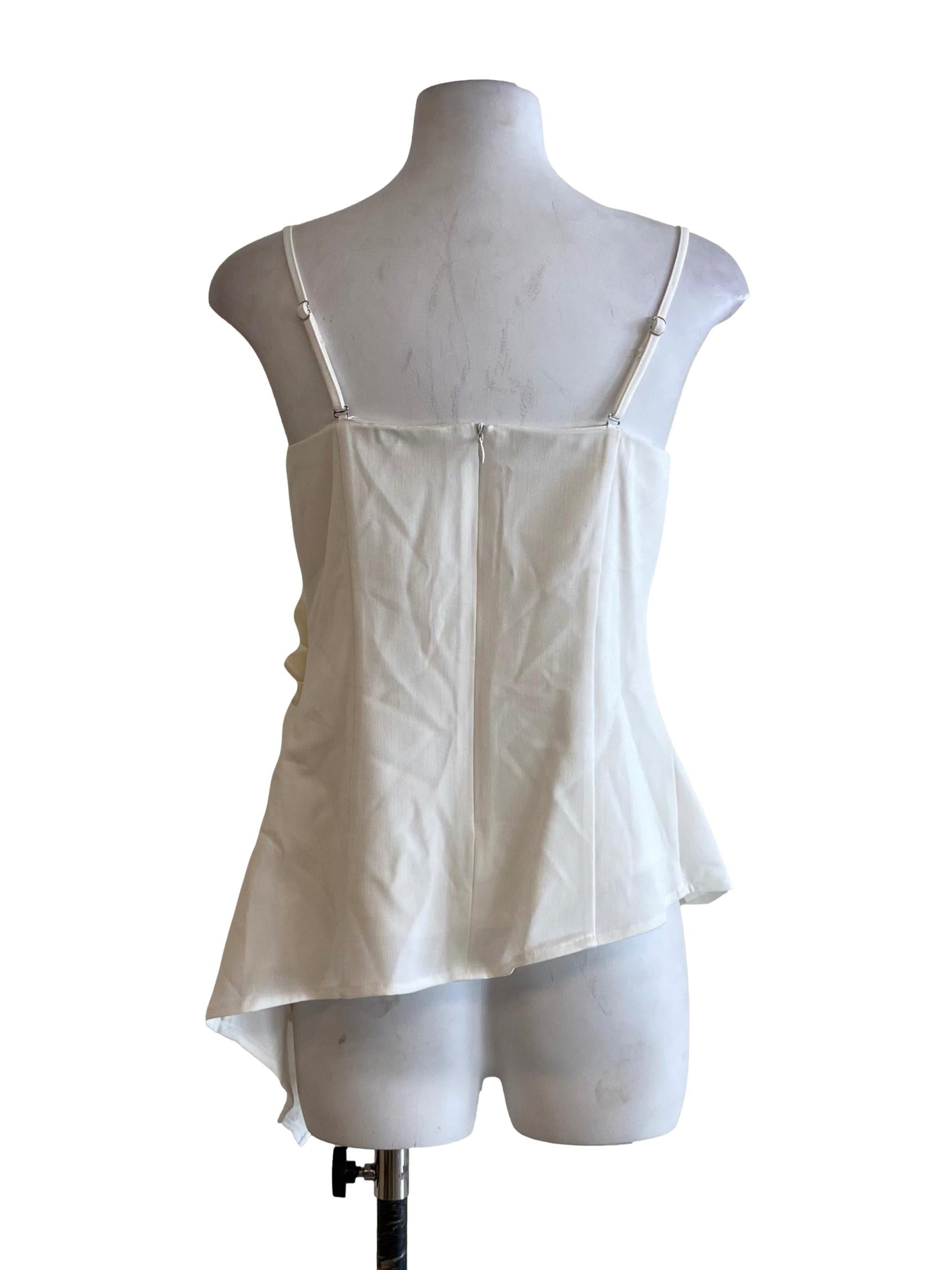 Parchment White Flower Asymmetrical Sleeveless Top