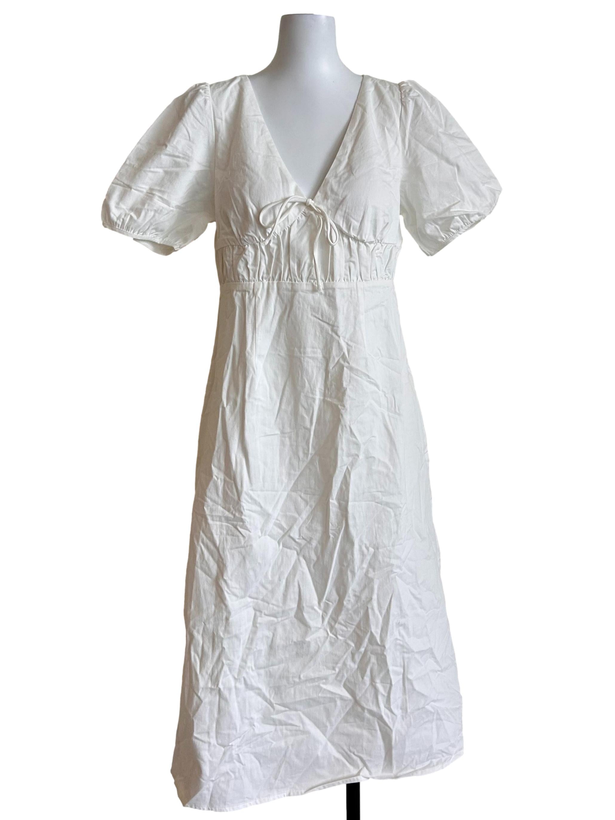White V-Necked Midi Dress