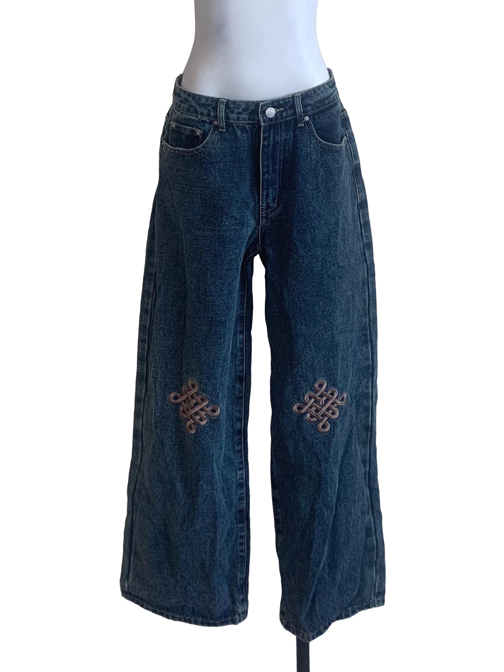 Denim Blue Pattern Regular Fit Jeans
