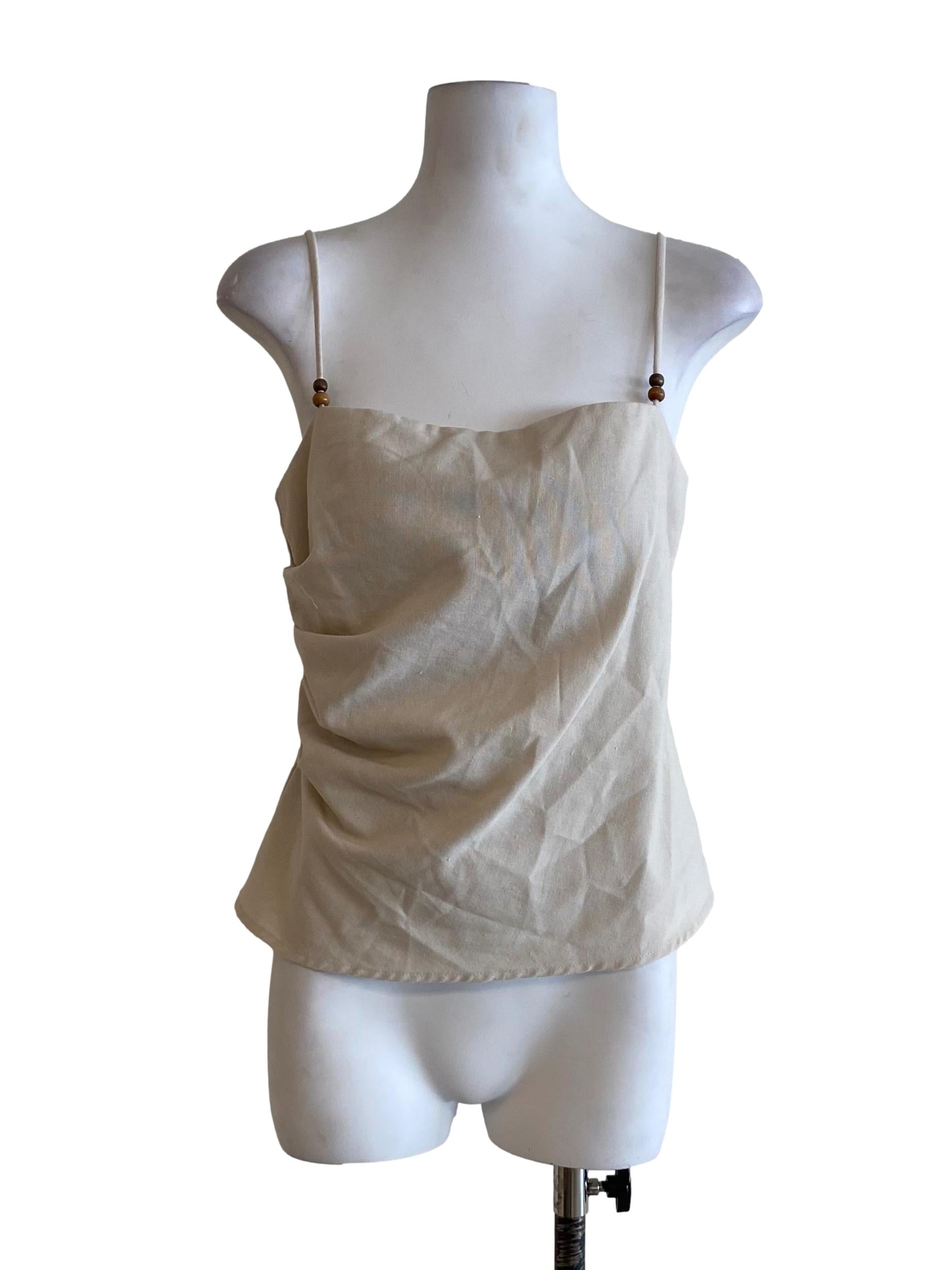Linen Beige One Side Strap Sleeveless Top
