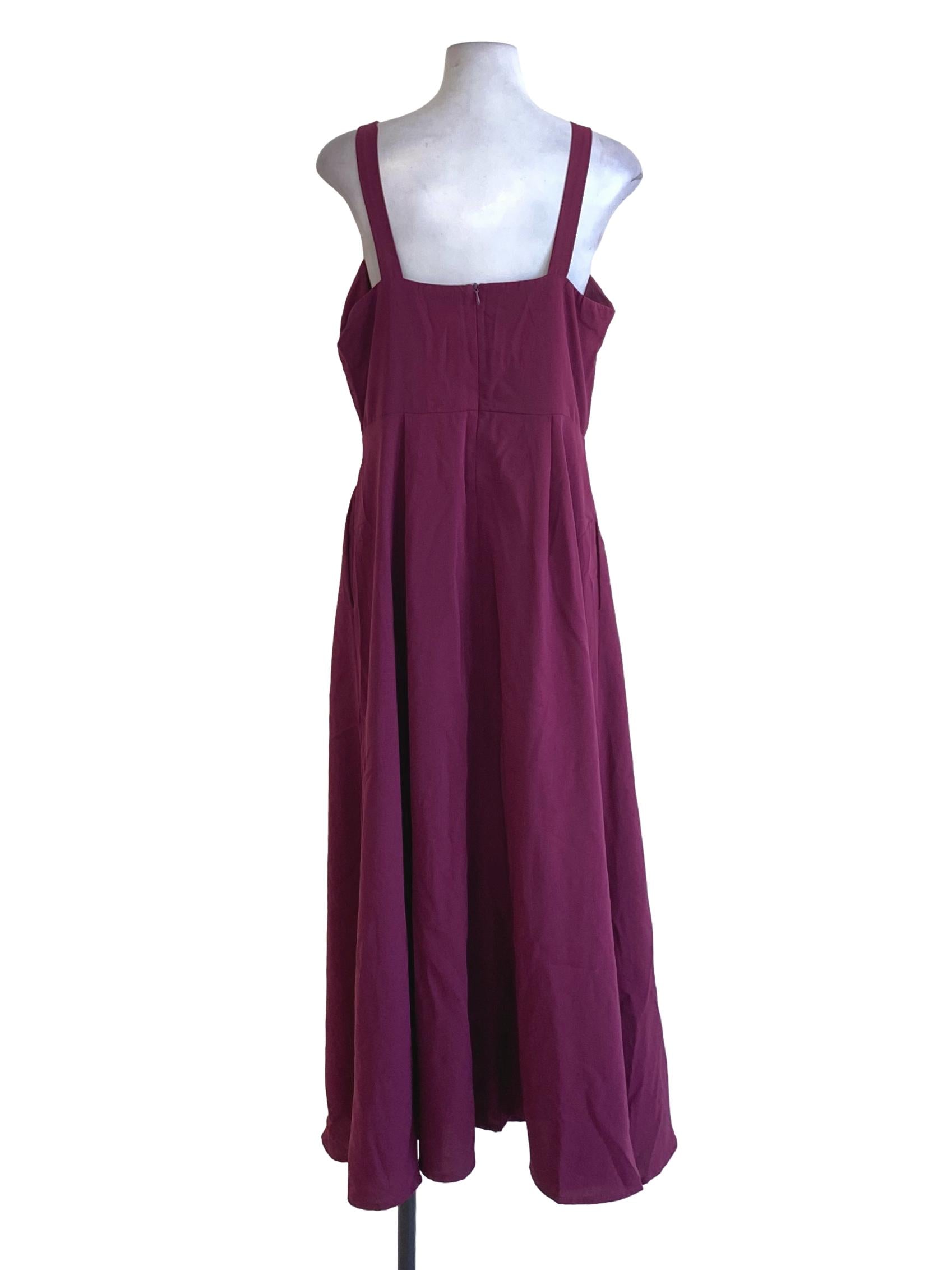 Plum Purple Buttoned Down Square Neck Apron Dress