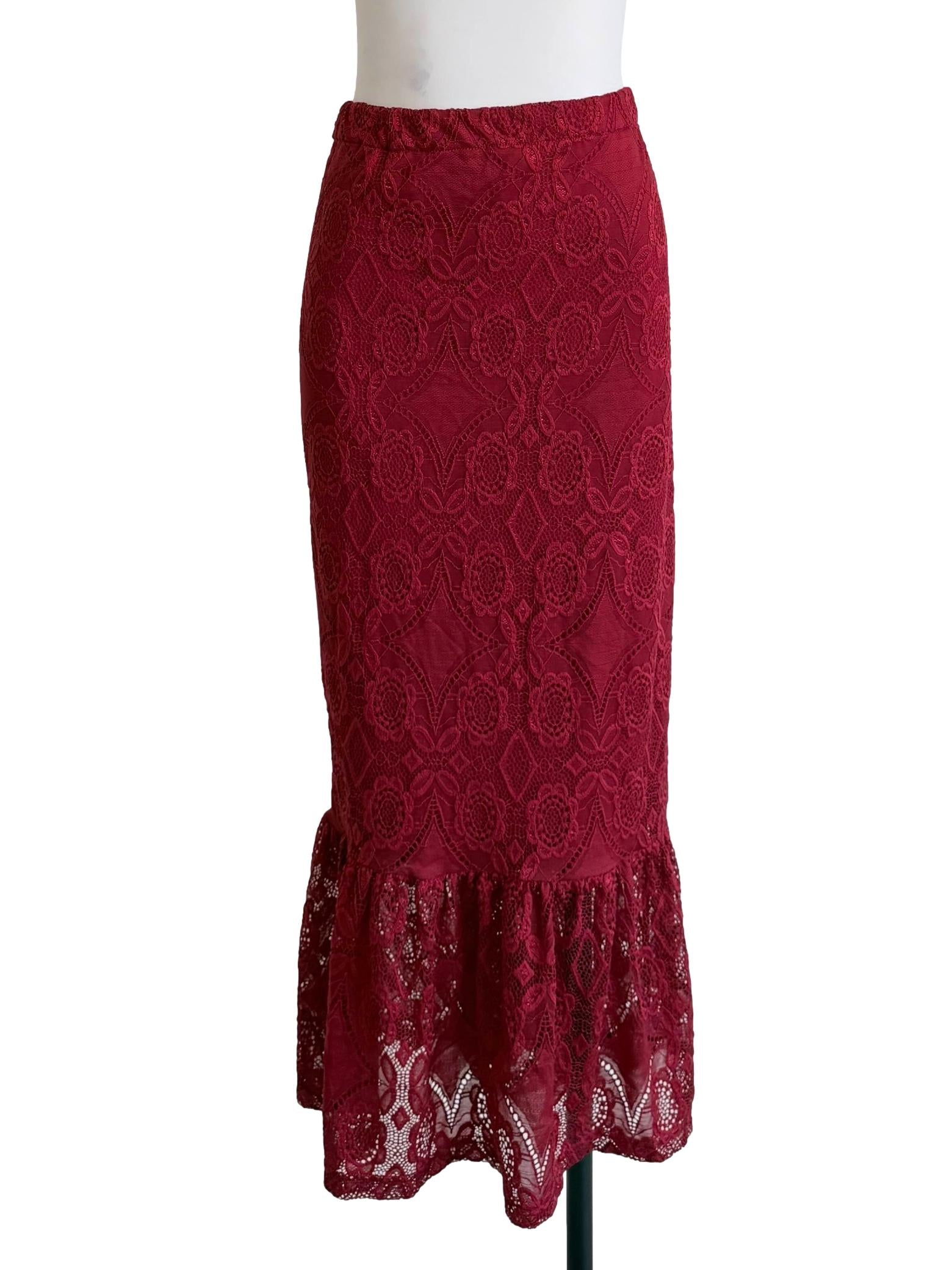 Crimson Red Lace Mermaid Skirt