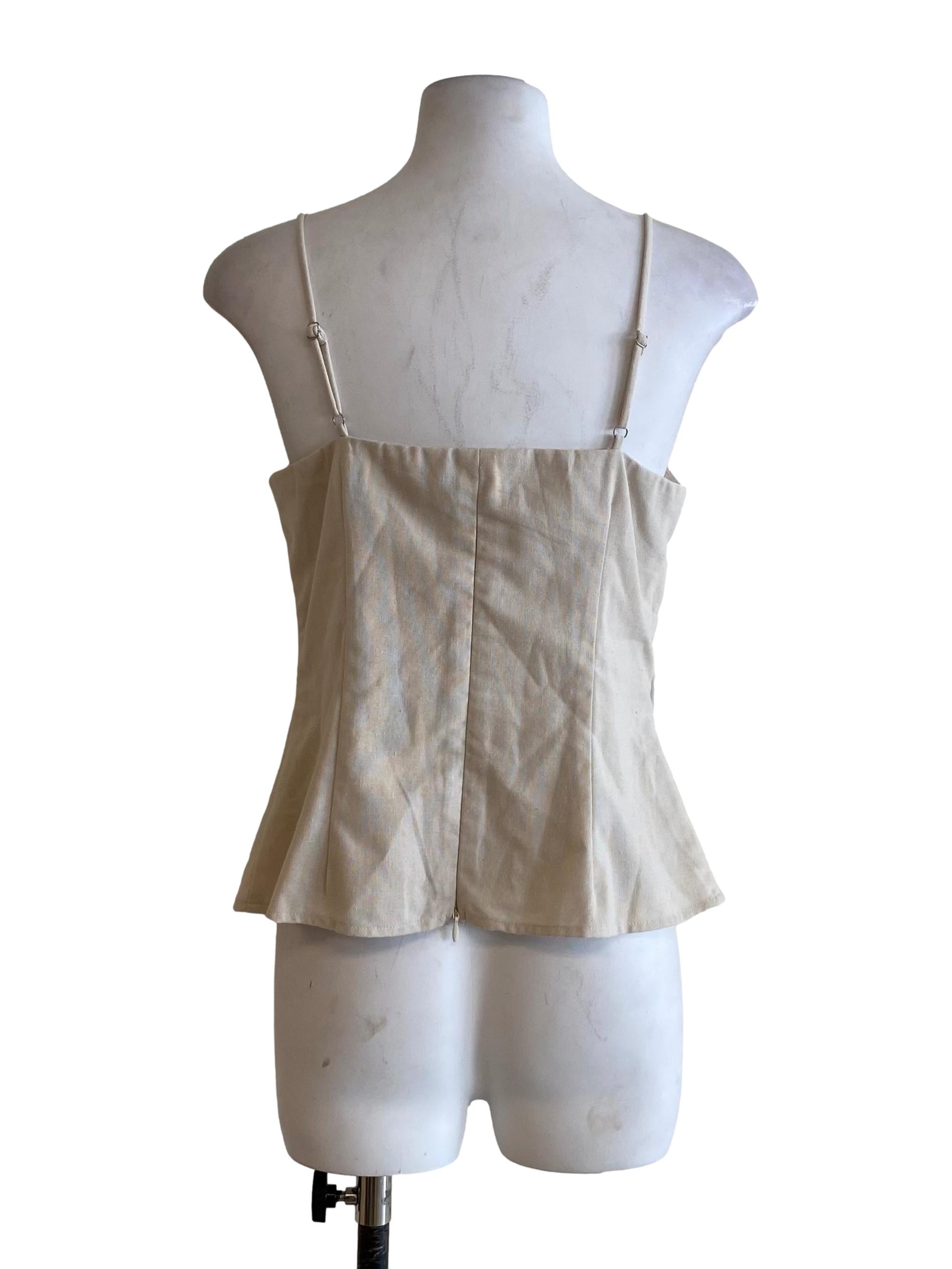 Linen Beige One Side Strap Sleeveless Top