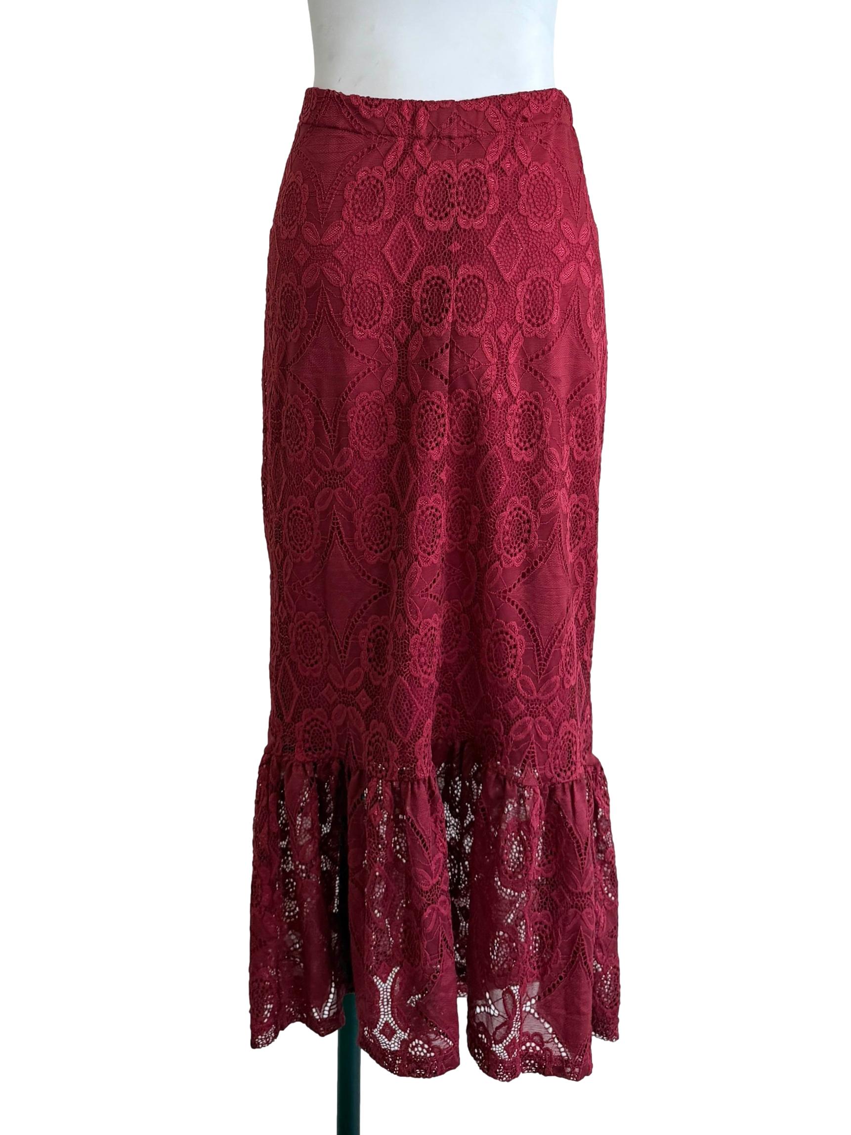 Crimson Red Lace Mermaid Skirt