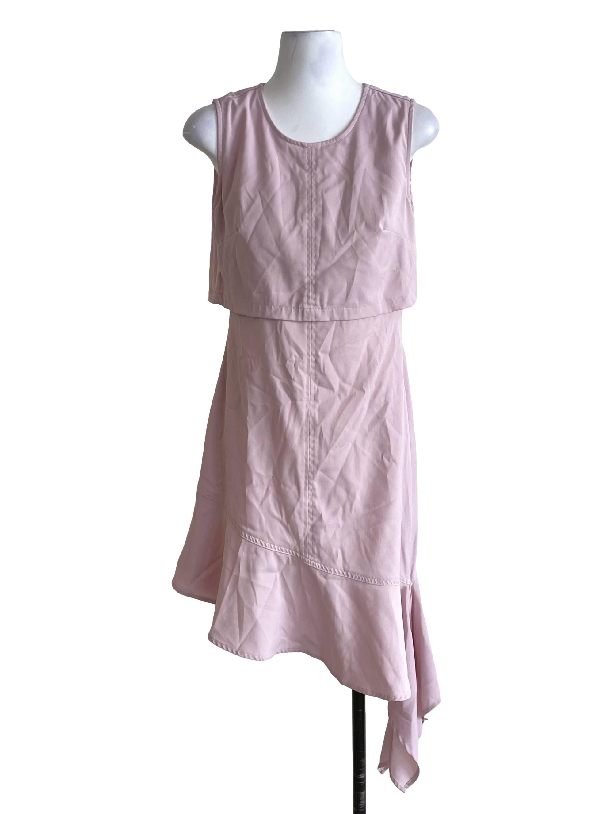 Pale Mauve Sleeveless Flounced Dress