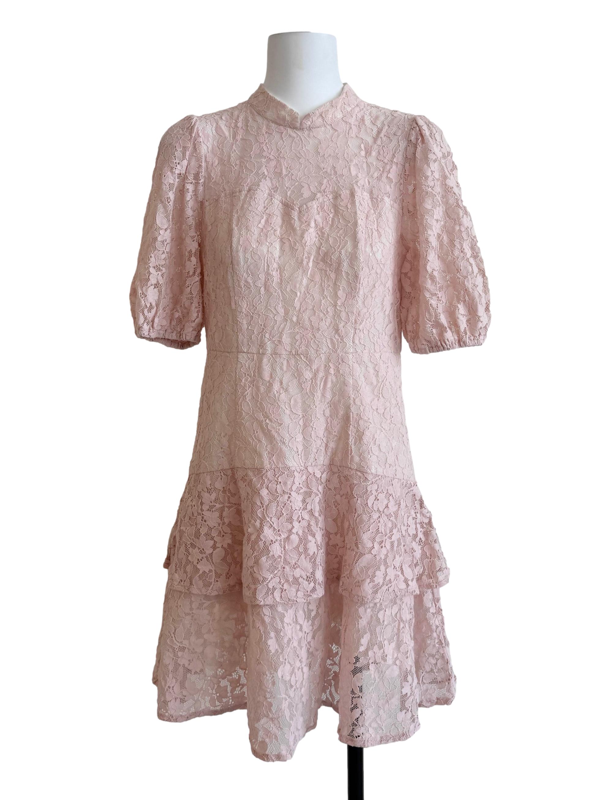 Blush Pink Lace Cheongsam Dress
