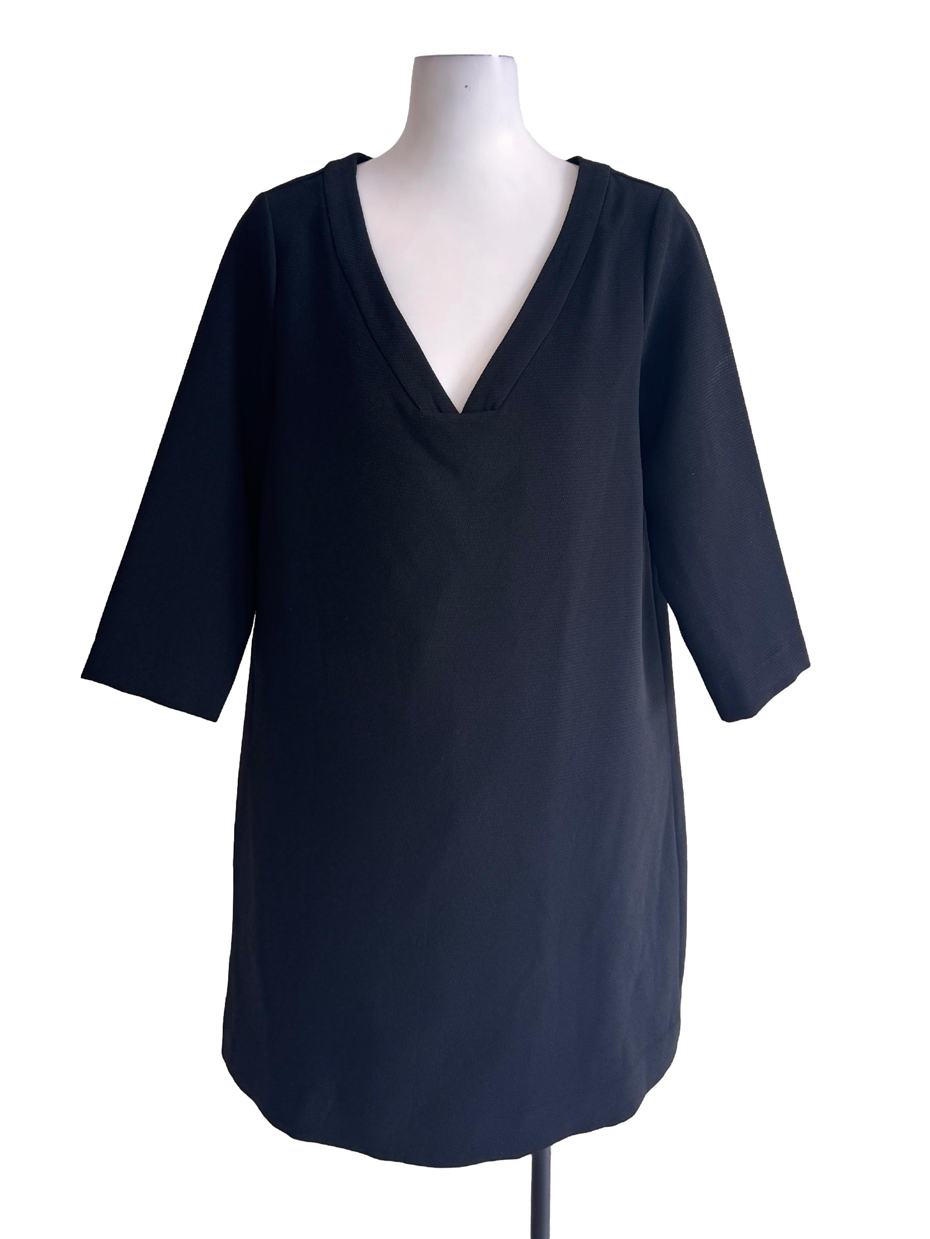 Black Textured V Neck Dress