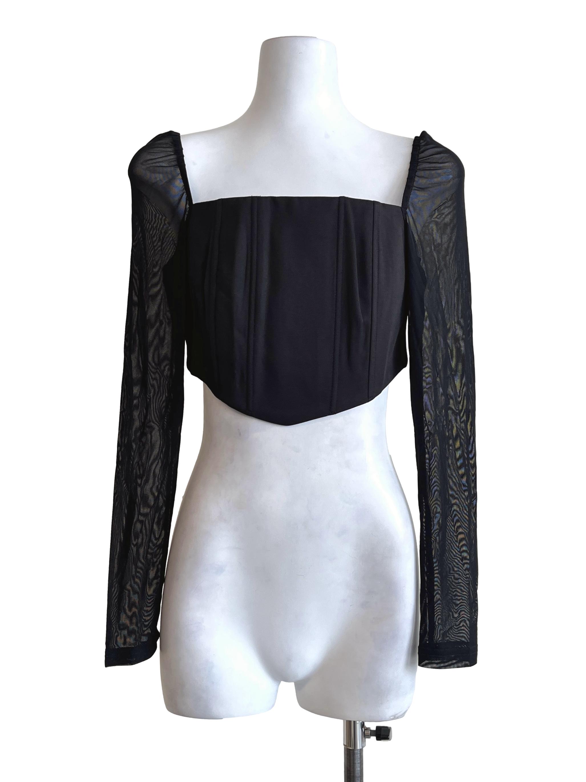 Ink Black Square Long Sleeve Top