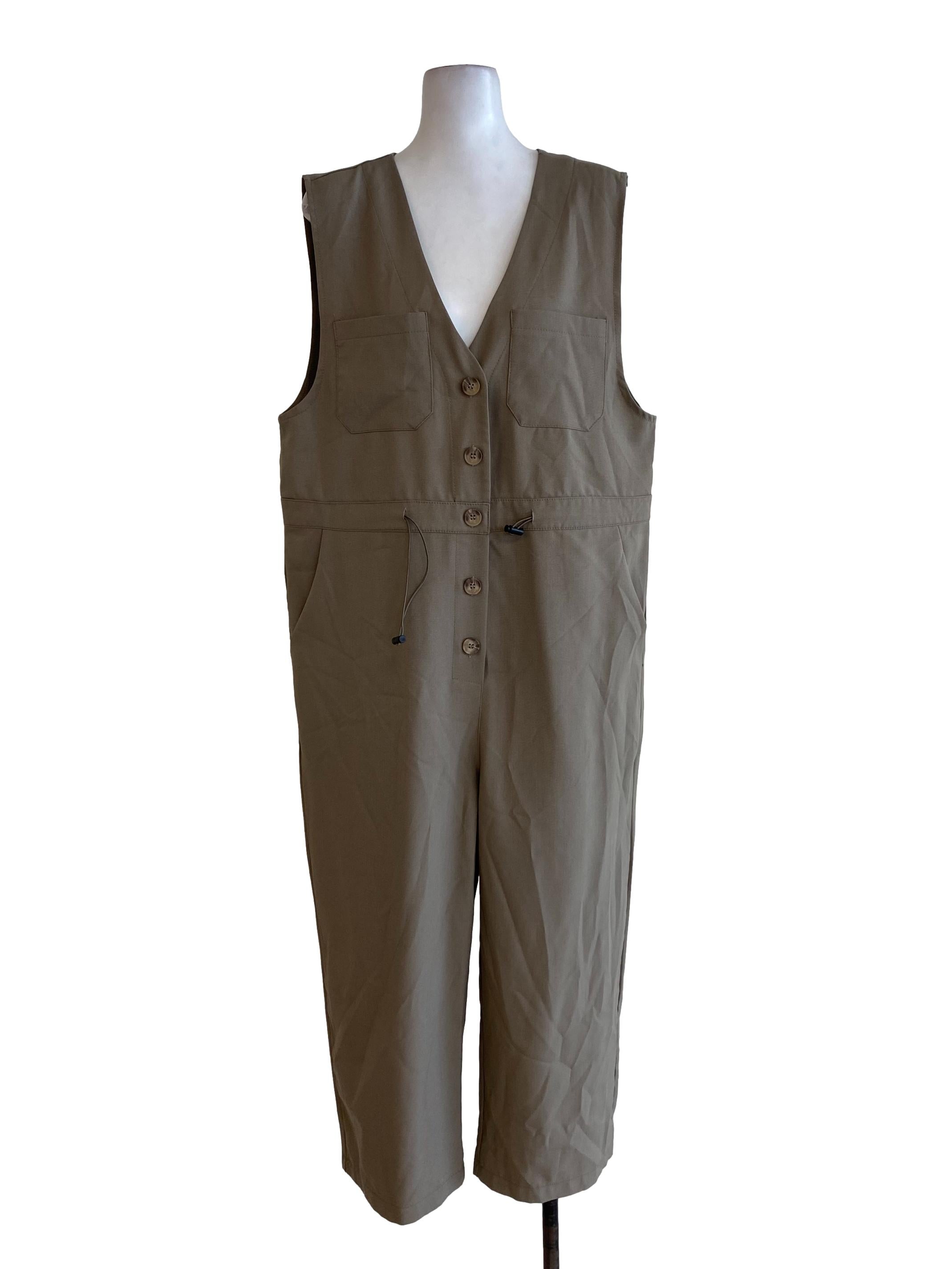 Brown Button Down Jumpsuits