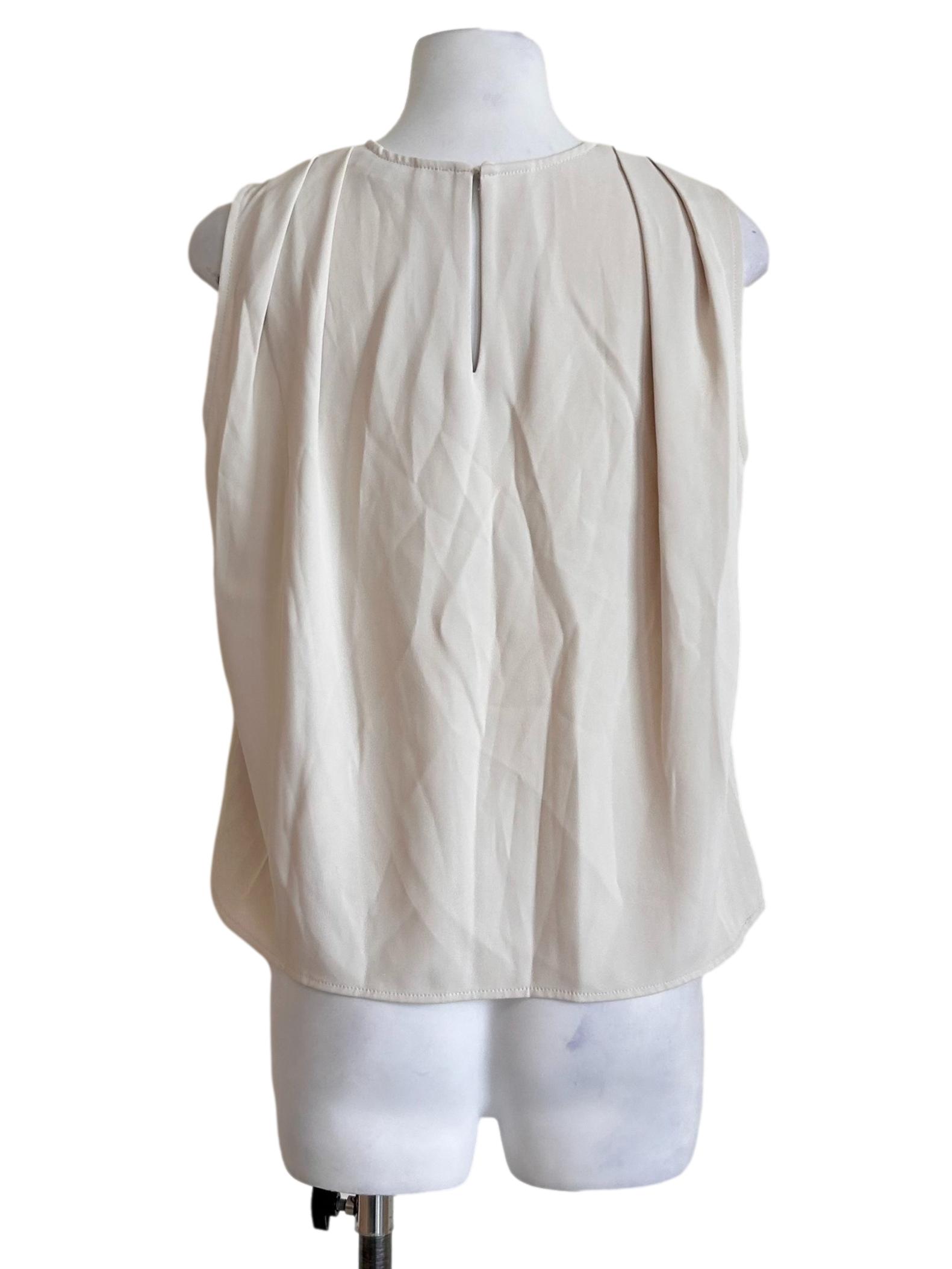 Sleeveless Cream Crewneck Blouse