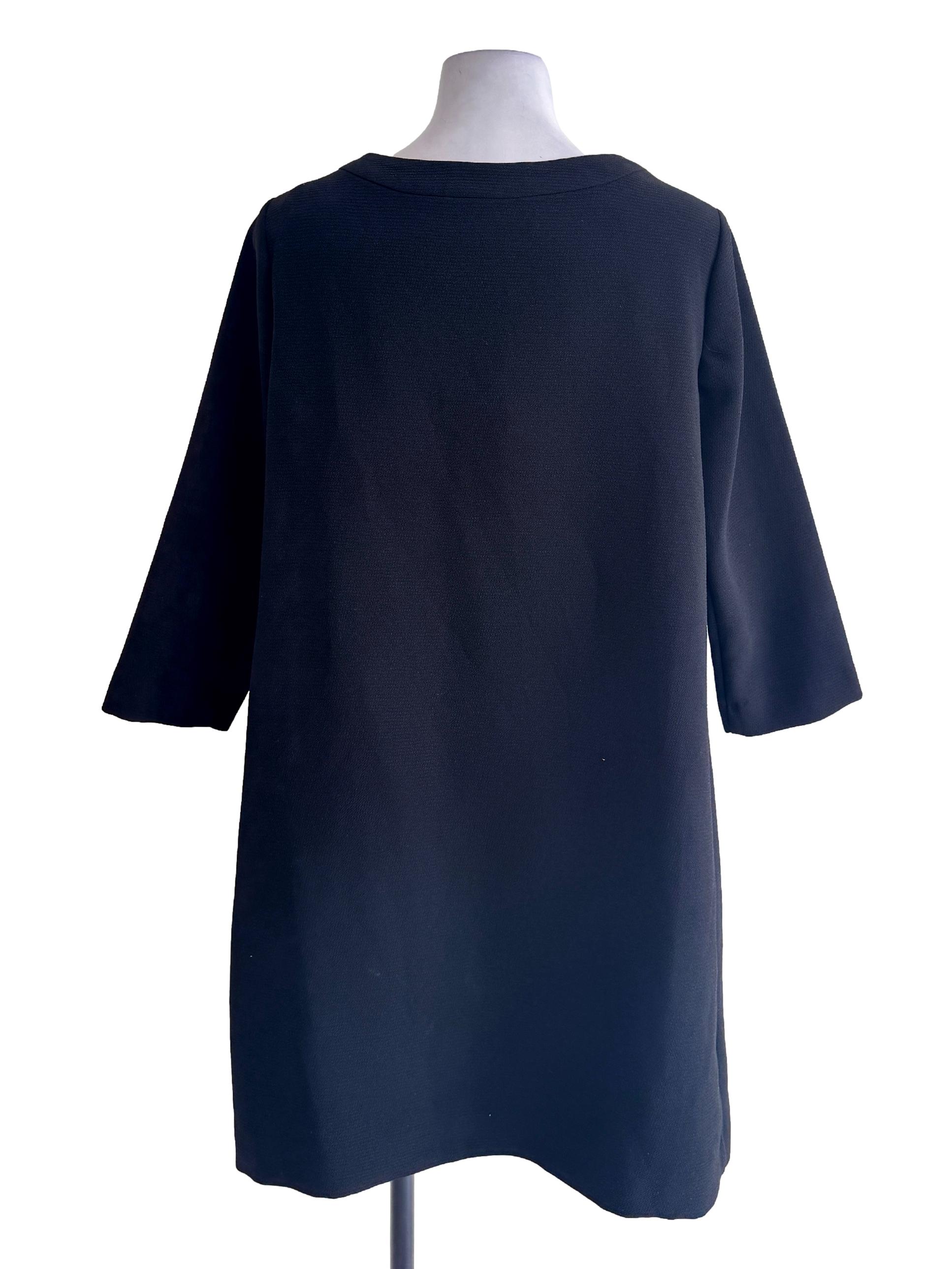 Black Textured V Neck Dress