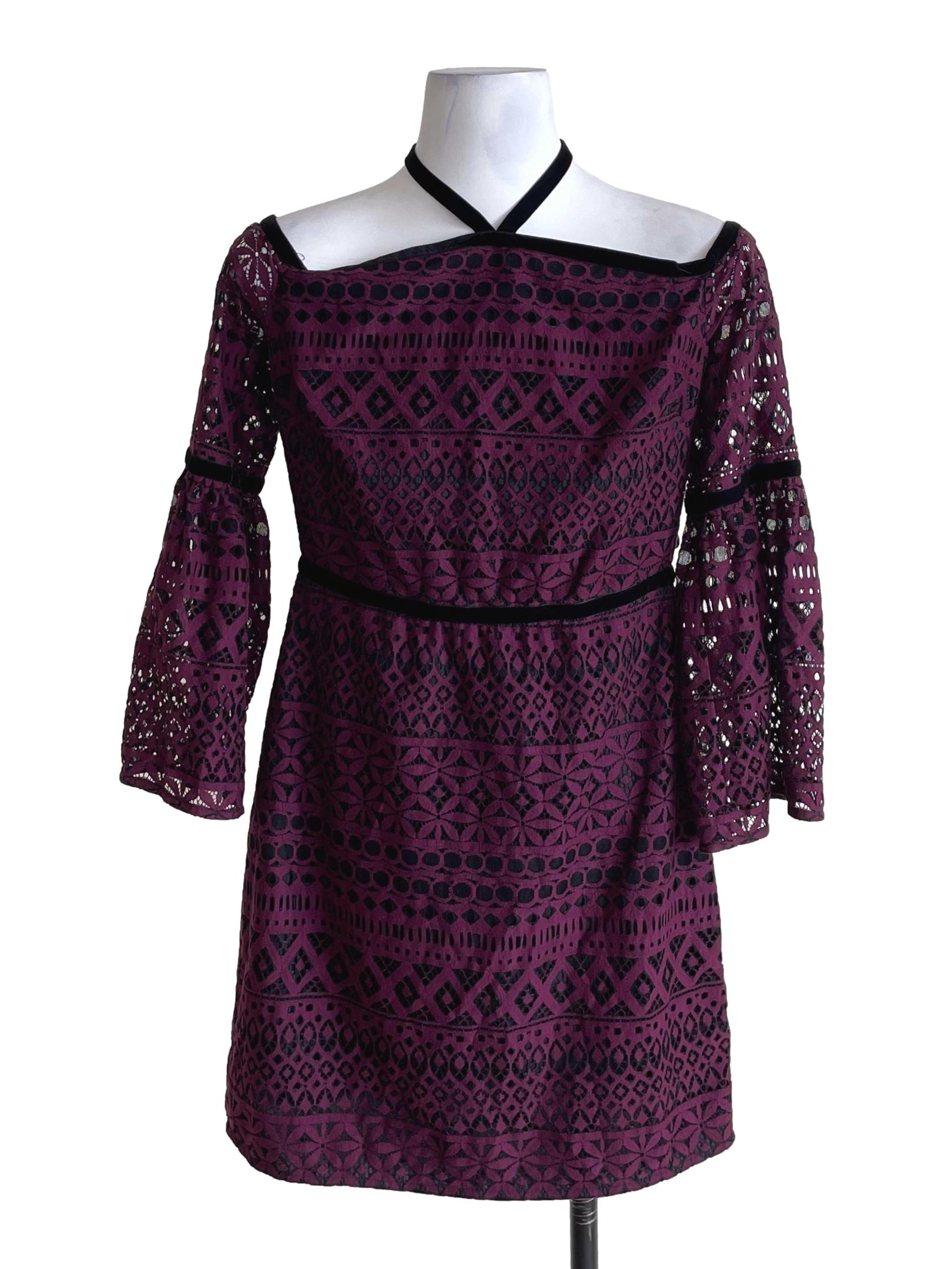 Plum Purple Lace Square Neck Dress